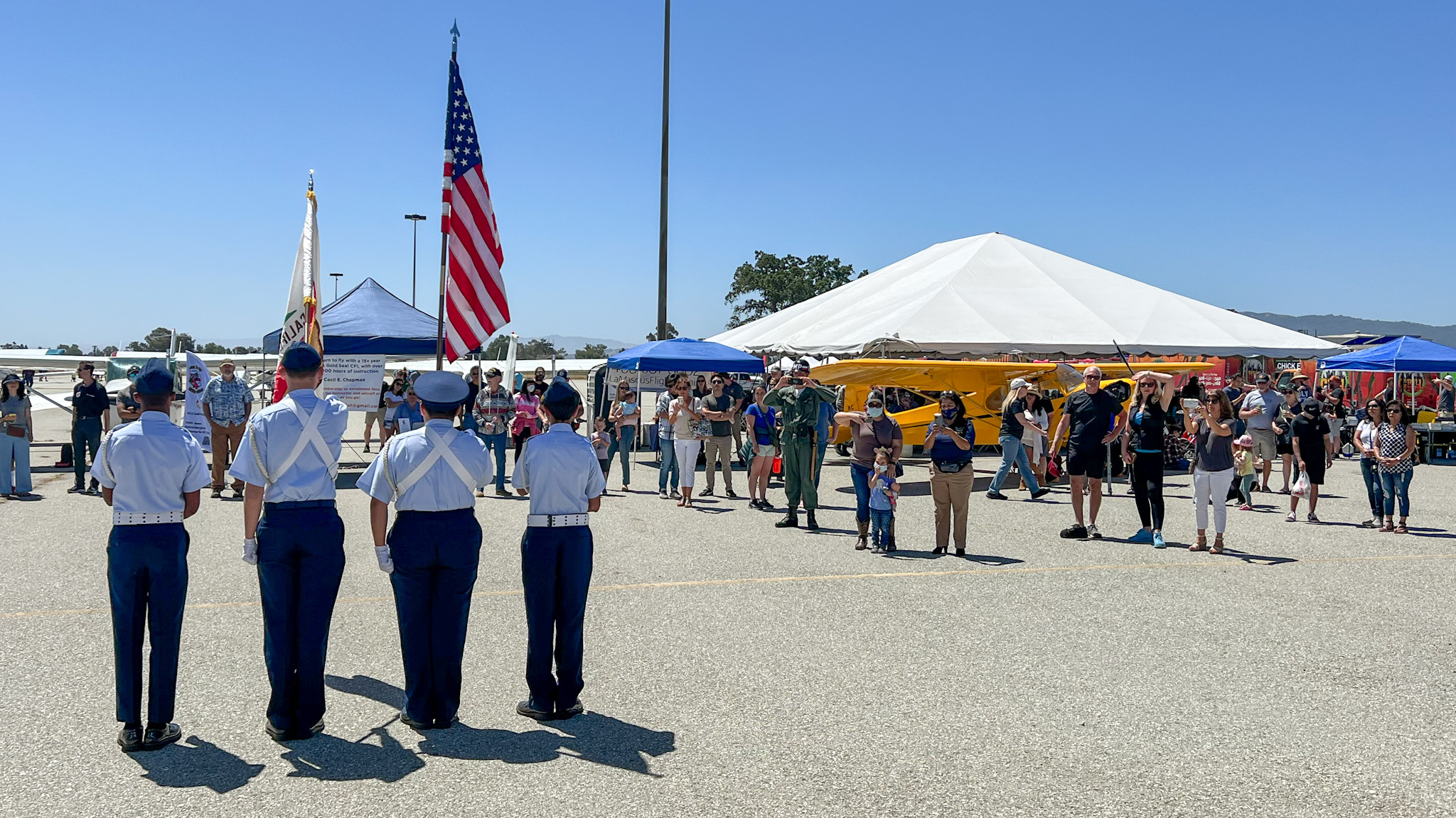 Civil Air Patrol Squadron 38 presents the colors at the Food Truck Fly-In. Photo courtesy of Niki Britton.