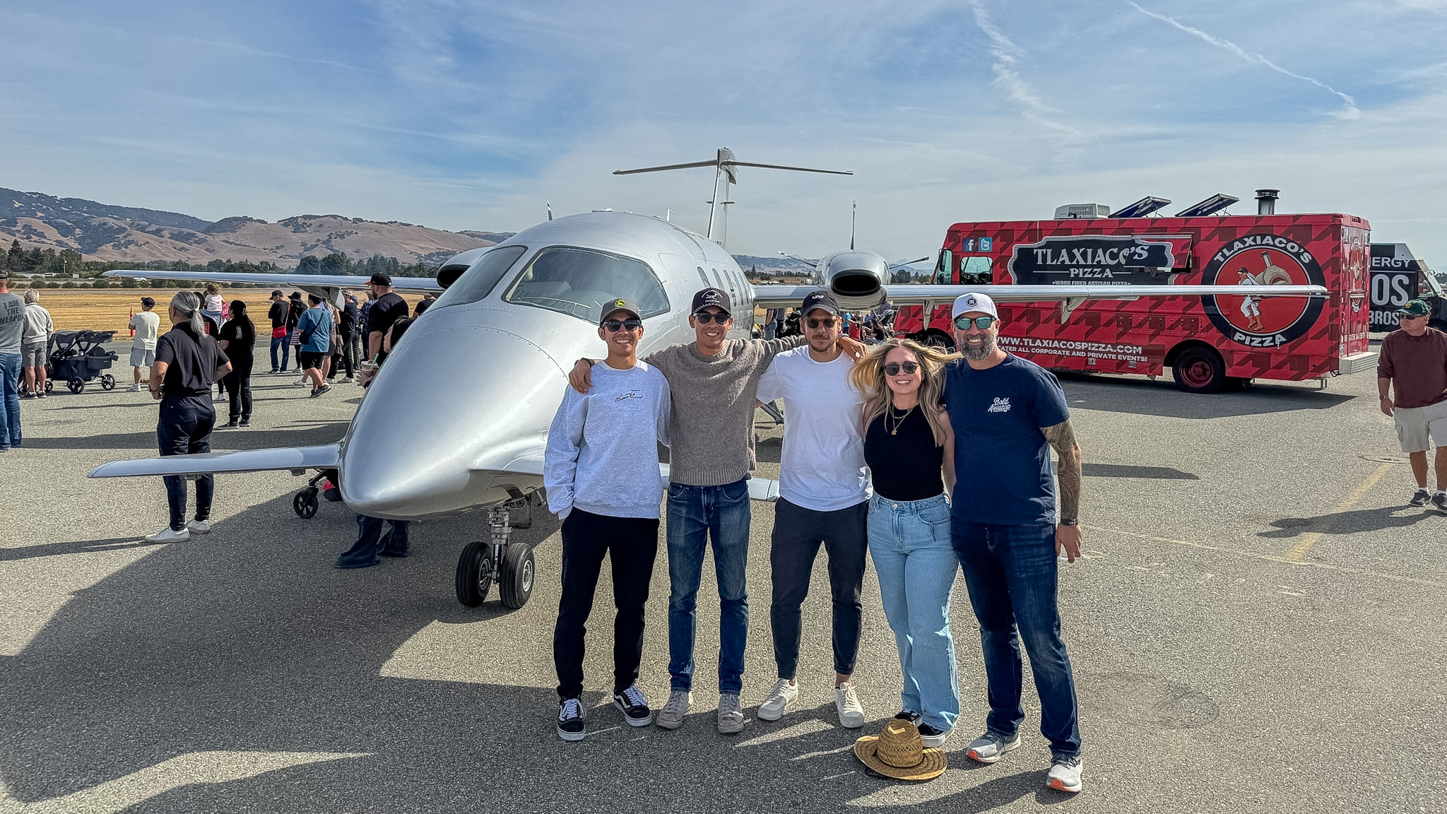 Chris Leipelt, Owen Leipelt, Nikola Kosta, Niki Britton, and Matt Kennedy at the Food Truck Fly-In. Photo courtesy of Niki Britton.