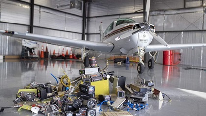 A pile of obsolete instruments removed during the Bonanza’s avionics upgrade weigh the same as 21 gallons of avgas. The instruments were the very best available when the airplane was built in 1988.