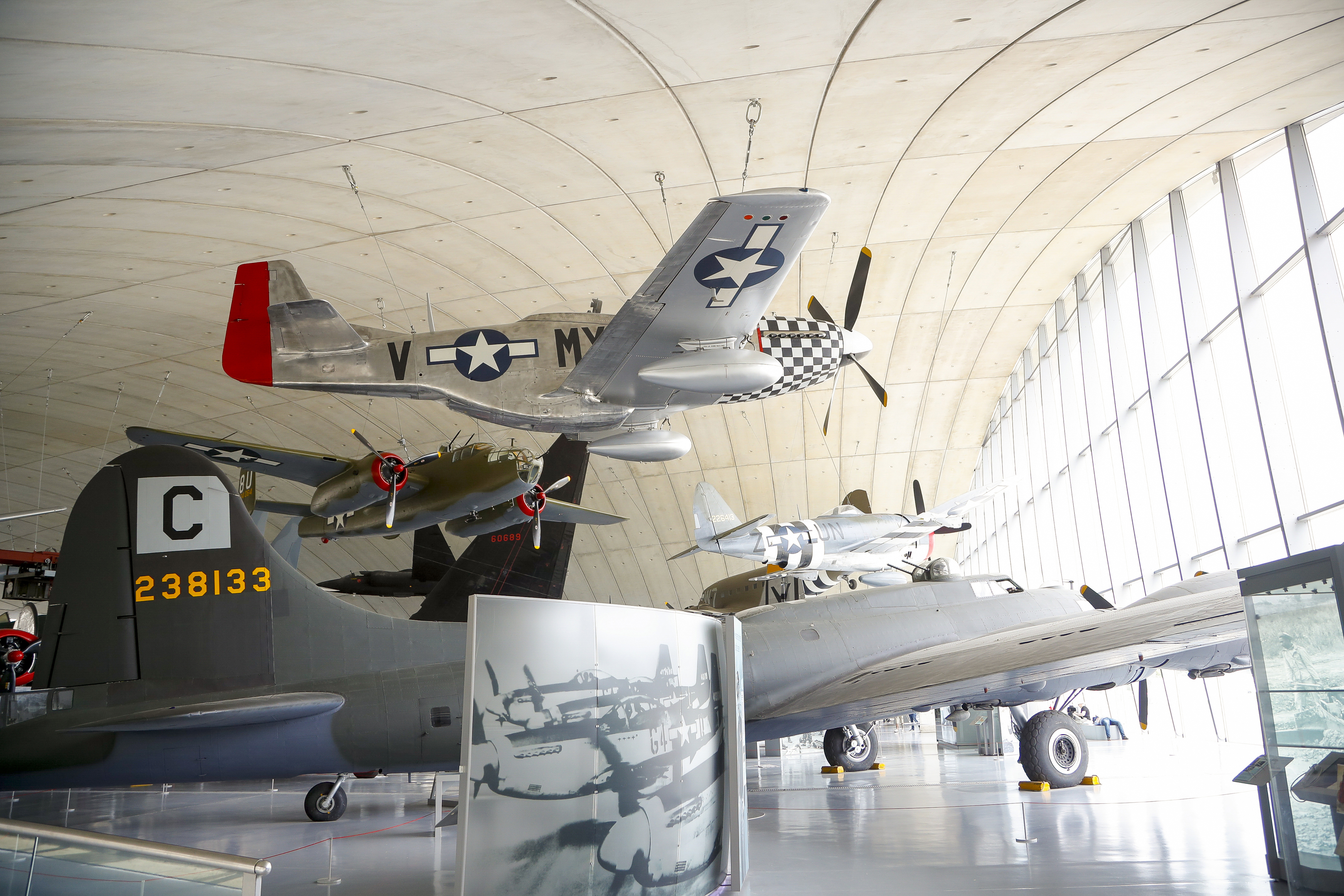 The American pavilion at the Imperial War Museum in Duxford houses dozens of U.S. military airplanes from all eras.