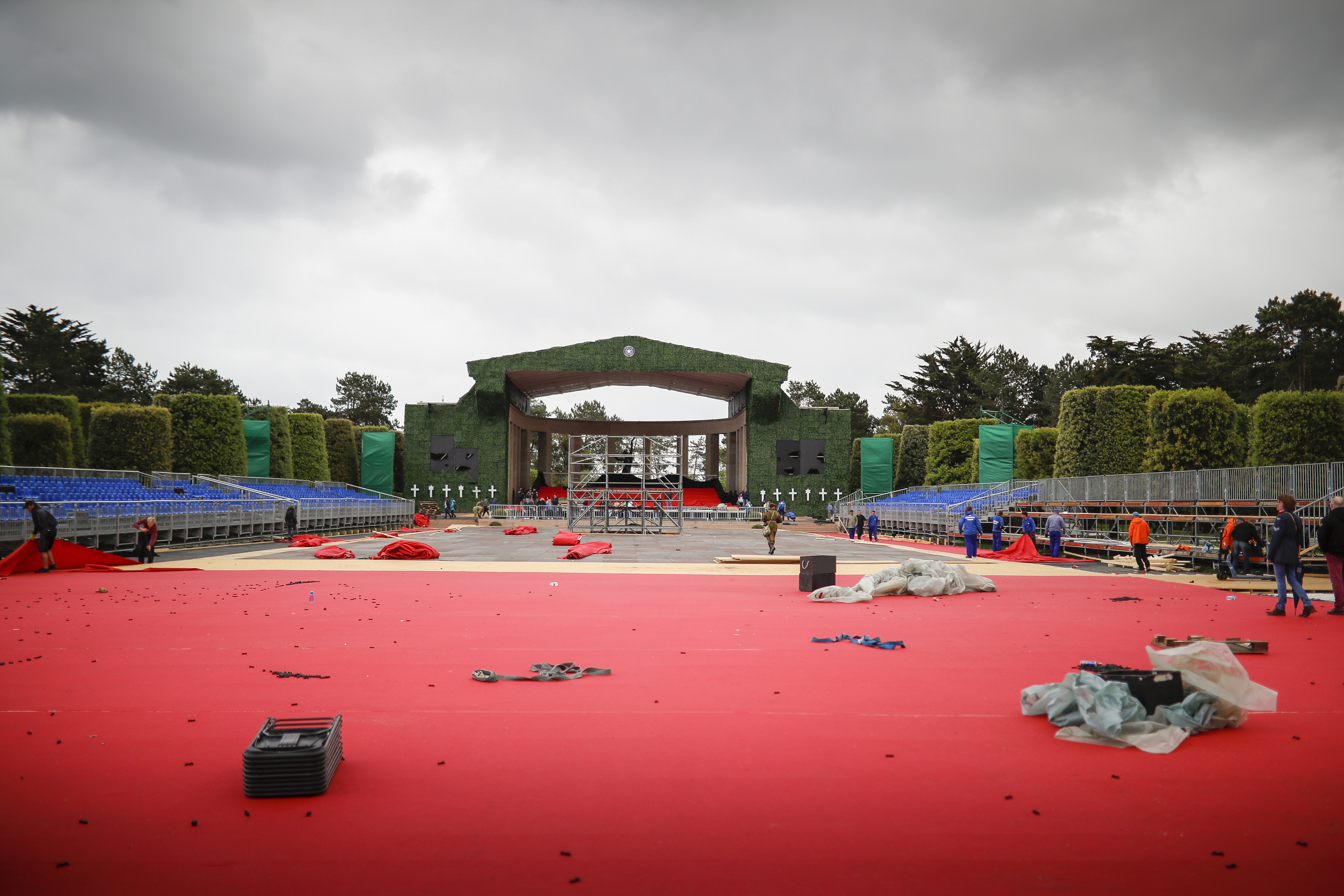 Teardown day at the Normandy American Cemetery in Colleville-sur-Mer, France, after President Trump and other world leaders spoke there on June 6, the seventy-fifth anniversary of D-Day.