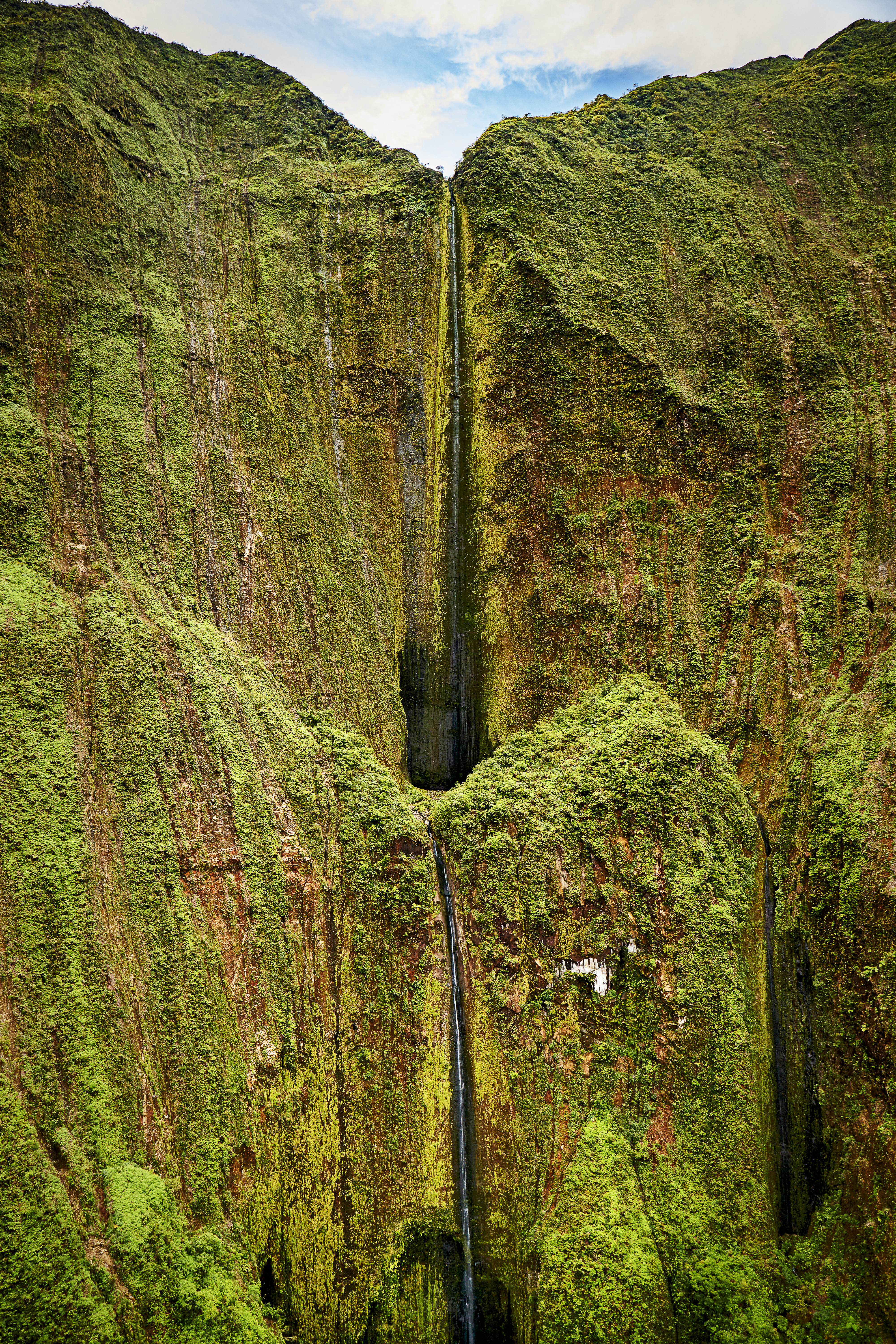 Waterfalls on the Hana side of the West Maui Mountains are best seen from helicopter.