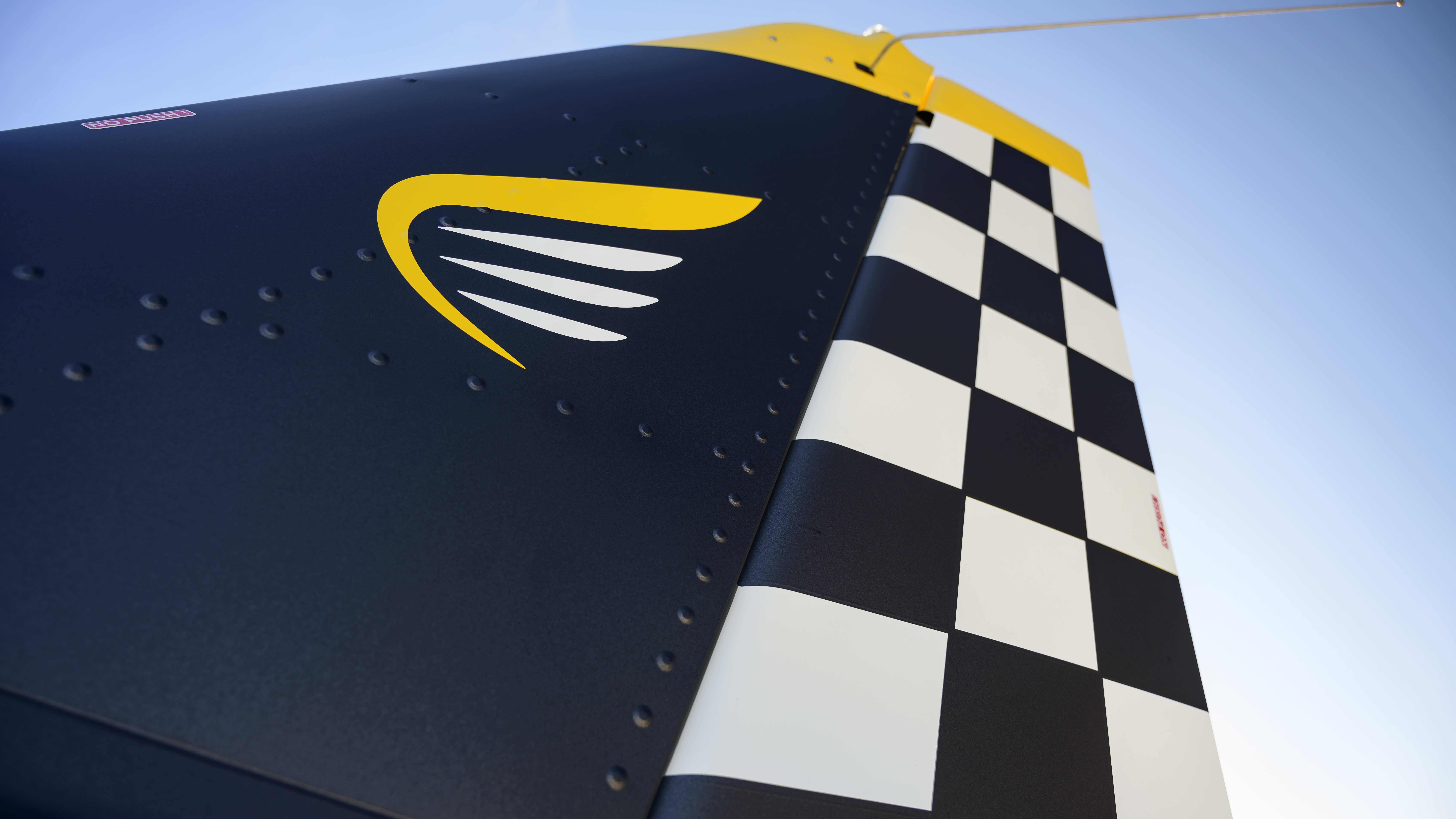 The Bristell's colorful wing tip.