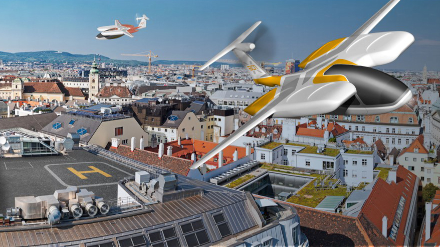 Pipistrel 801. This design has eight ducted fans for vertical flight, a tail-mounted propeller for cruise flight, and a blended-wing body (BWB). An autonomous design for five passengers that can fly at 152 knots and cover 52 nautical miles, Pipistrel announced it was suspending work on the 801 in favor of a hybrid cargo drone capable of flying 660 pounds of payload as far as 175 nm. pipistrel-aircraft.com/pipistrel-unveils-801-evtol-at-ubers-elevate-summit