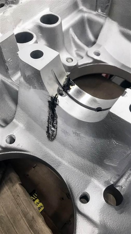 A cracked crankcase falls into the “calls you don’t want to get” department. Here, the crack has been hit by an arc welder to make it more visible and to assure that the case goes into the scrap pile and is never used again. Photo courtesy of Pinnacle Aircraft engines