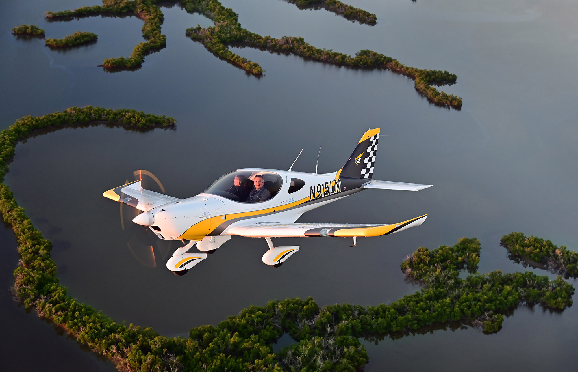  “Boosted Bristell,” April 2020 AOPA Pilot: The Bristell 915iS Turbo single-engine light sport aircraft is framed by geographical features in an area known as the Ten Thousand Islands during a Florida air-to-air photo mission. (Nikon Z6, 50mm, 1/100, f4.0)