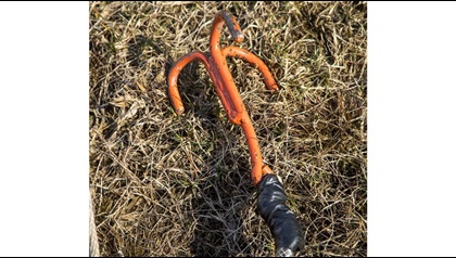A typical grappling hook used to “pick” the banner tow rope from between the sticks.