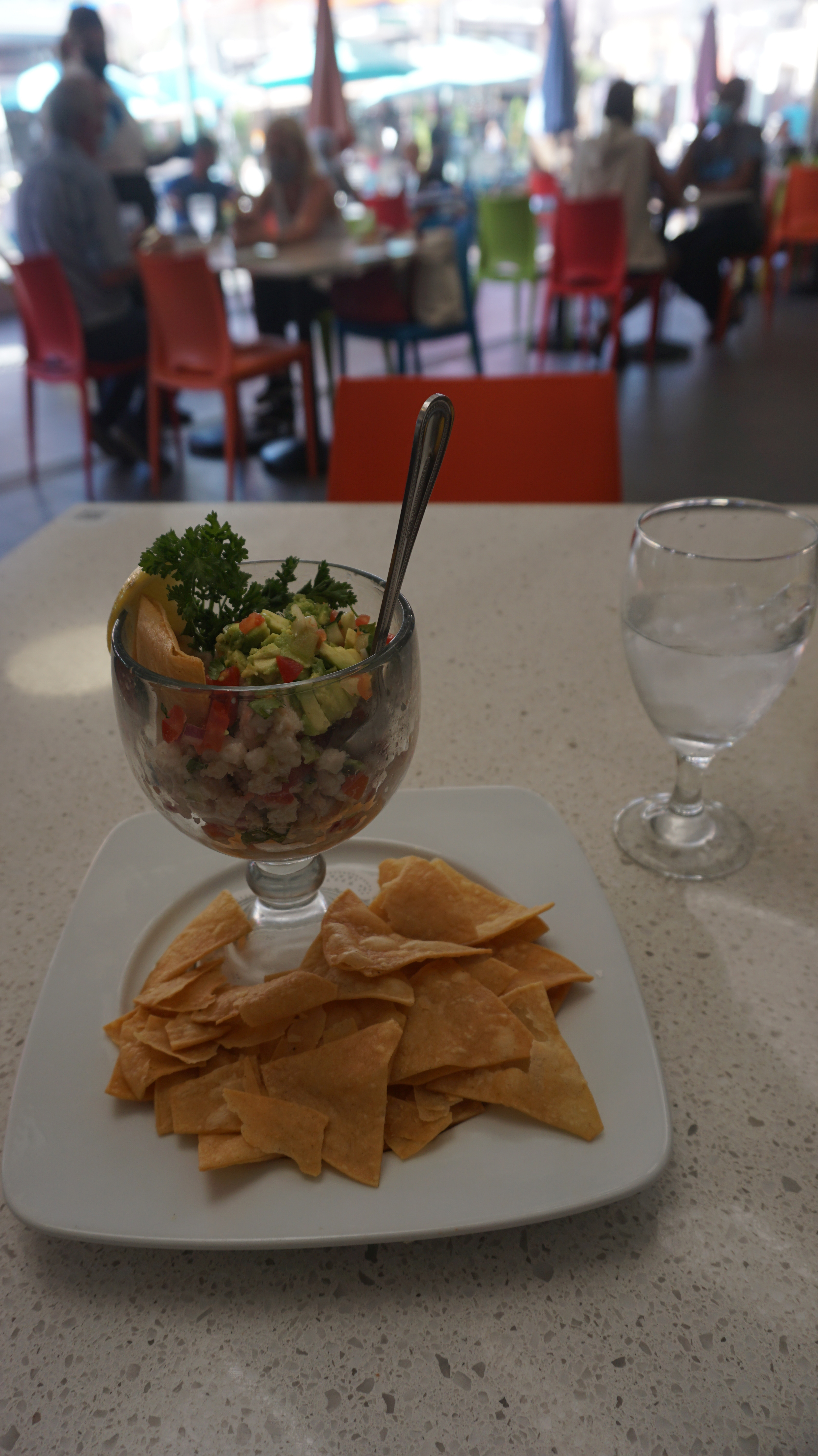 Delicious fresh ceviche, which would have been perfect for sharing but tasted just fine socially distanced and solo.