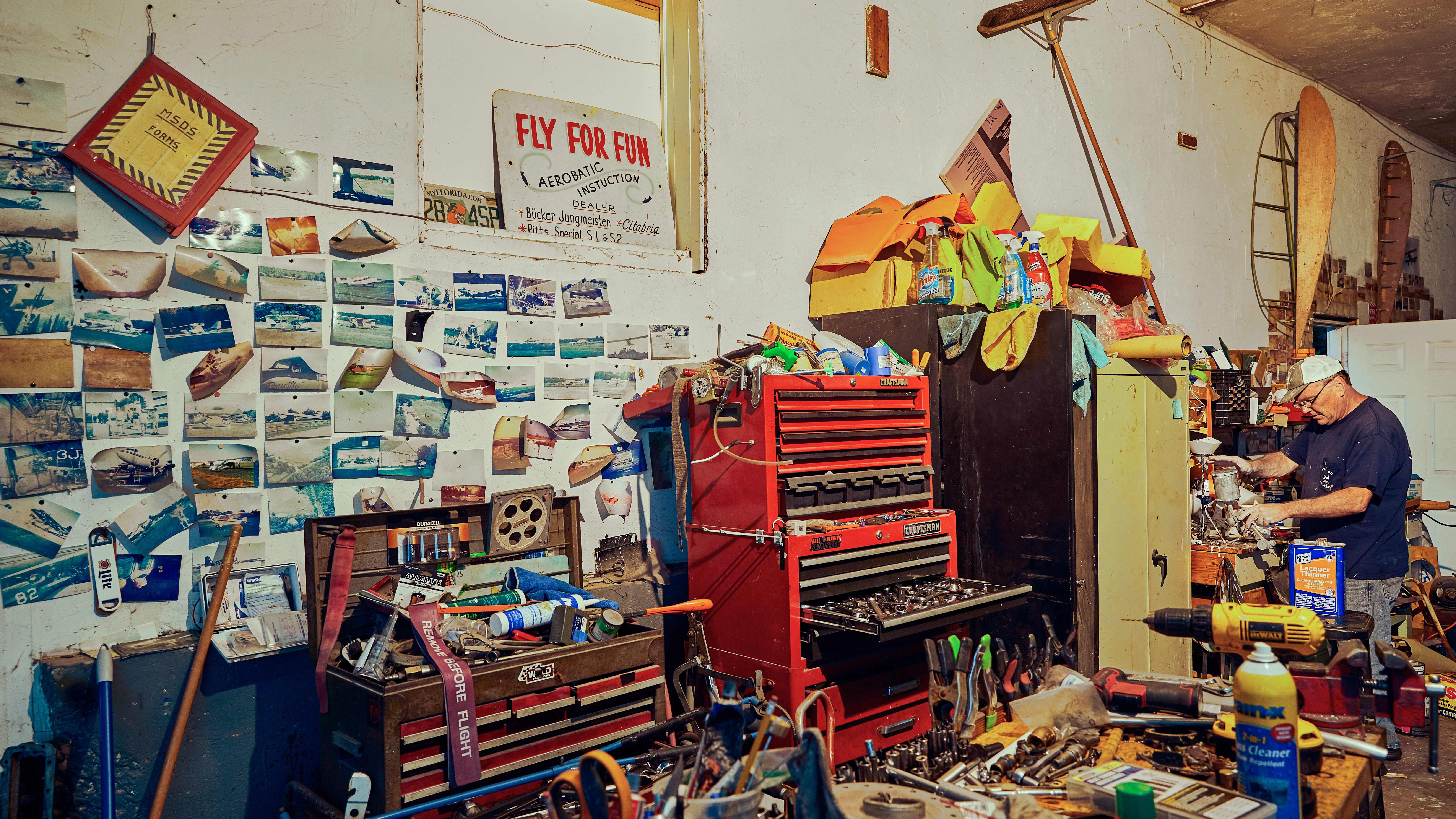 The hangar is a treasure trove of airplane parts, aviation history, and grown-up toys. Photograph by Caroline Brodt.