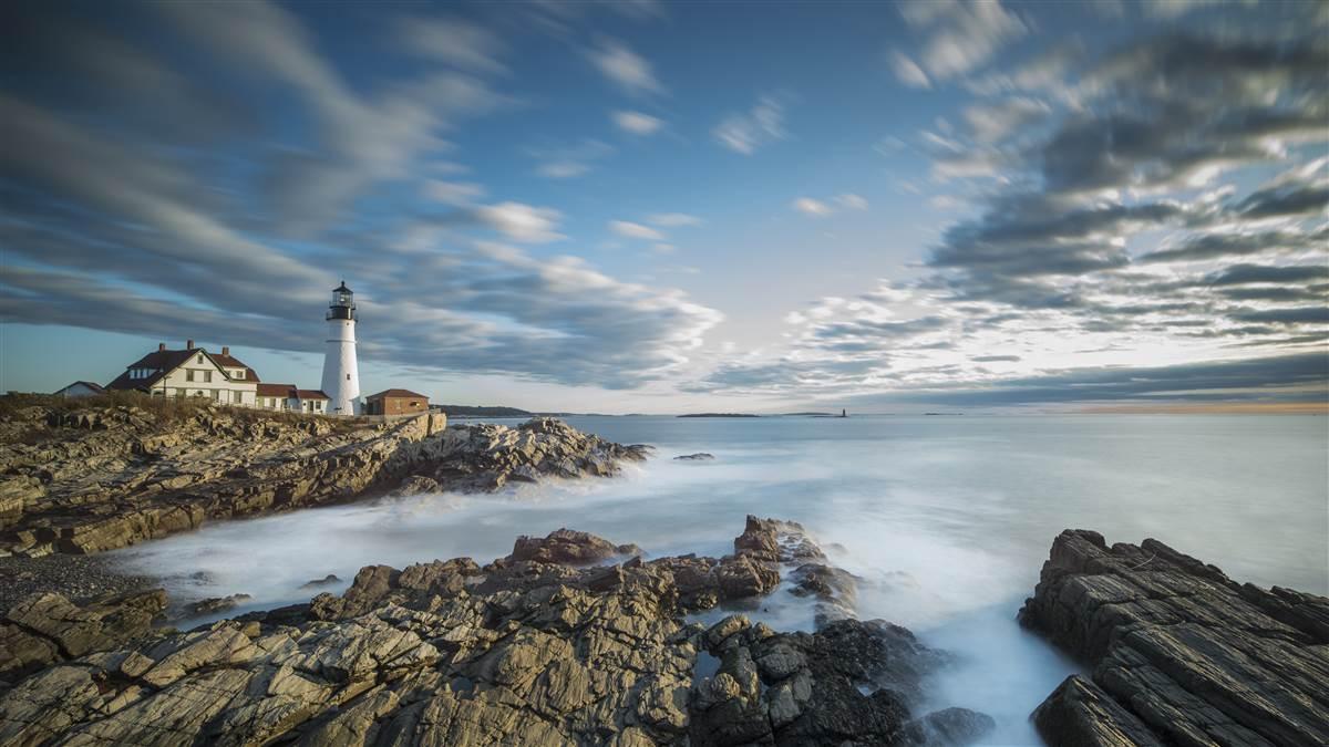 USA, Maine, Lighthouse, Portland - Maine, Coastline