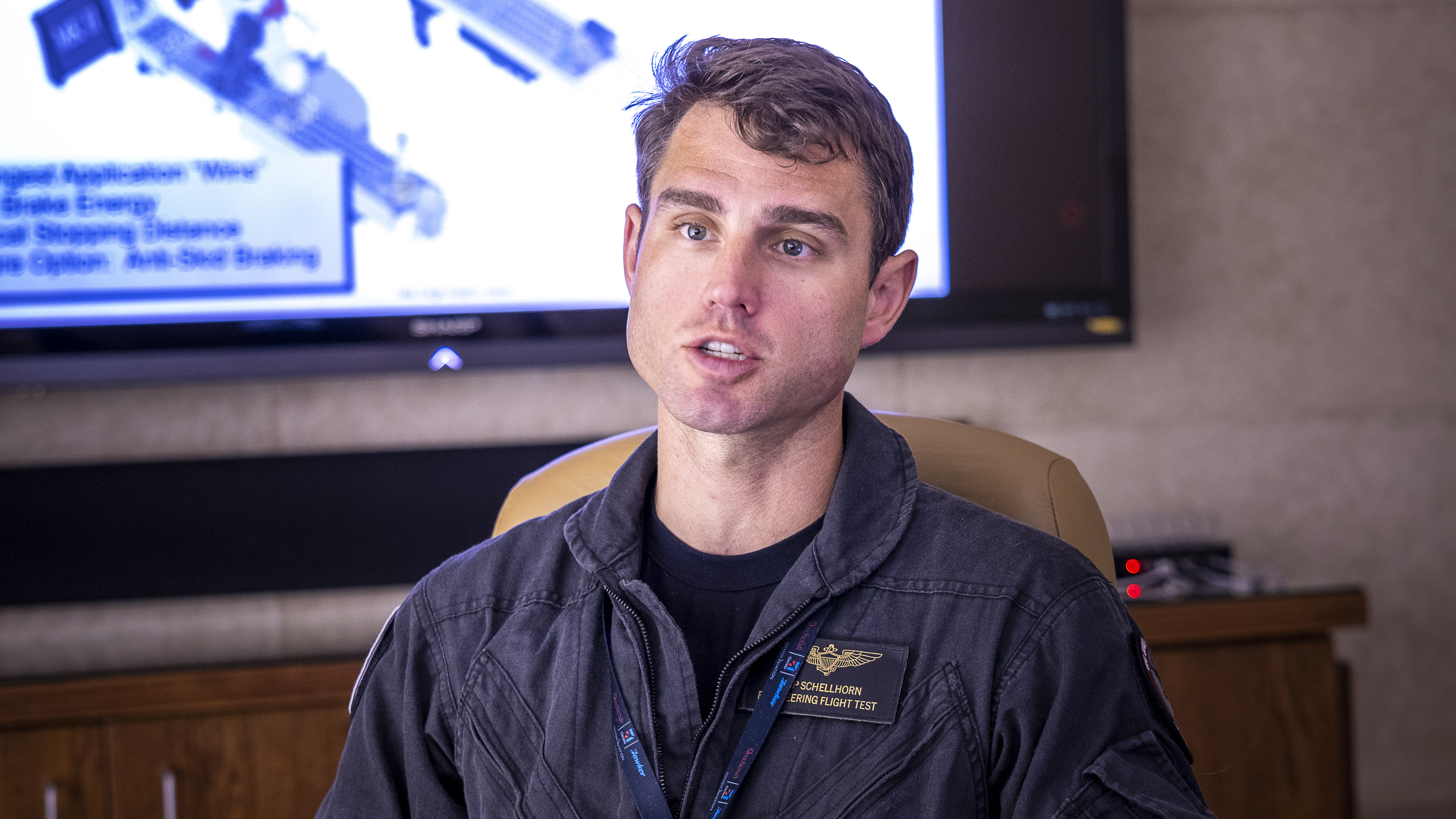 Textron Defense’s Chip Schellhorn, giving a preflight briefing on the T–6C’s systems and procedures.