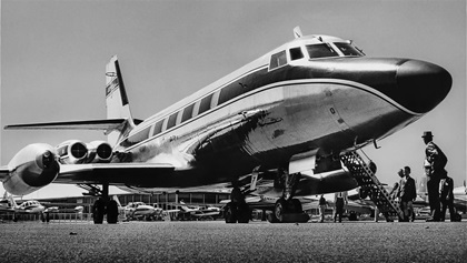 Lockheed’s JetStar exudes macho, thanks to its four engines, huge slipper tanks and major ramp presence. It was first used in military and government VIP transport roles.