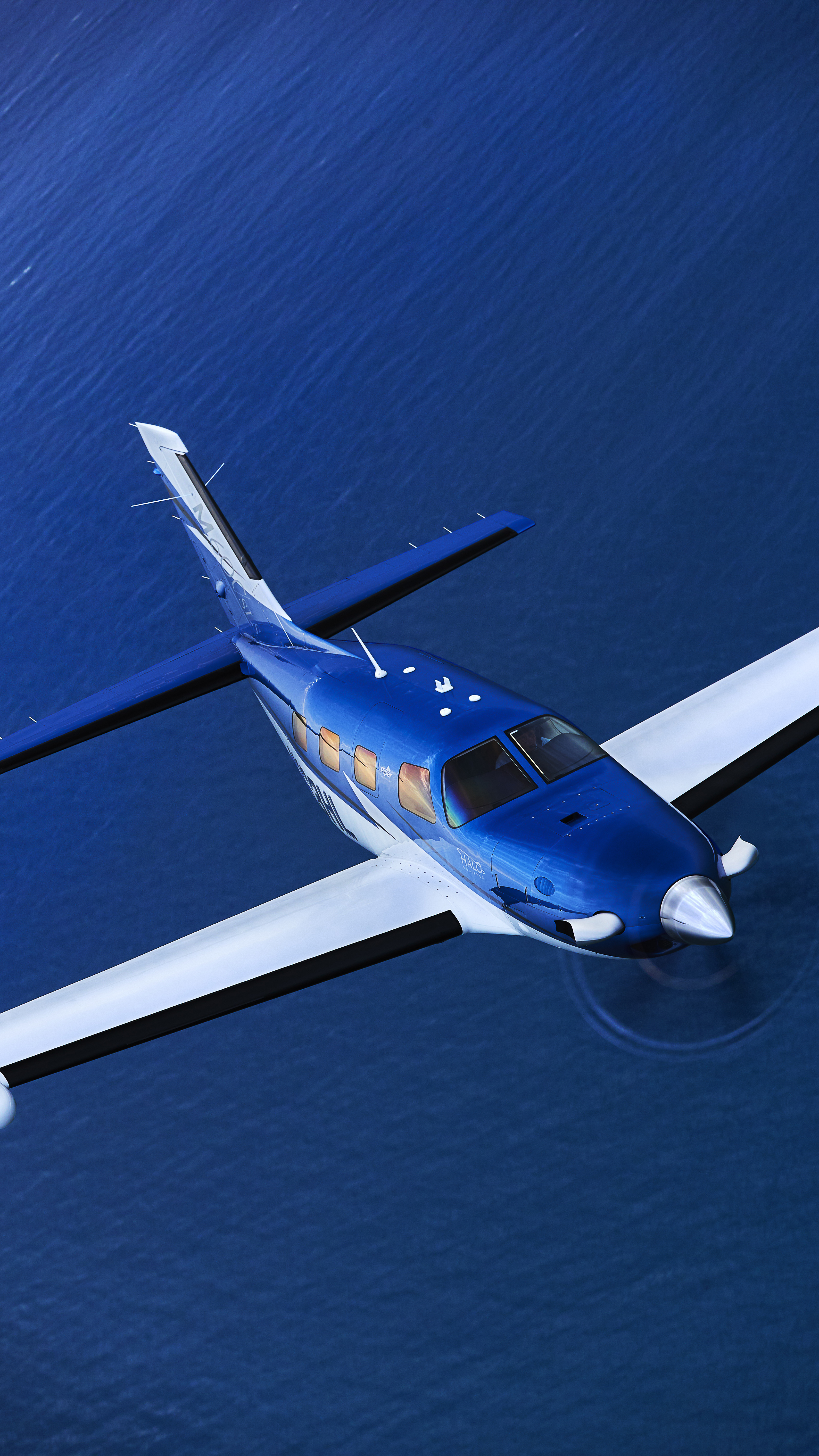 The airplane’s GWX 8000 solid state Doppler weather radar antenna is enclosed in a pod on the M600’s right wing