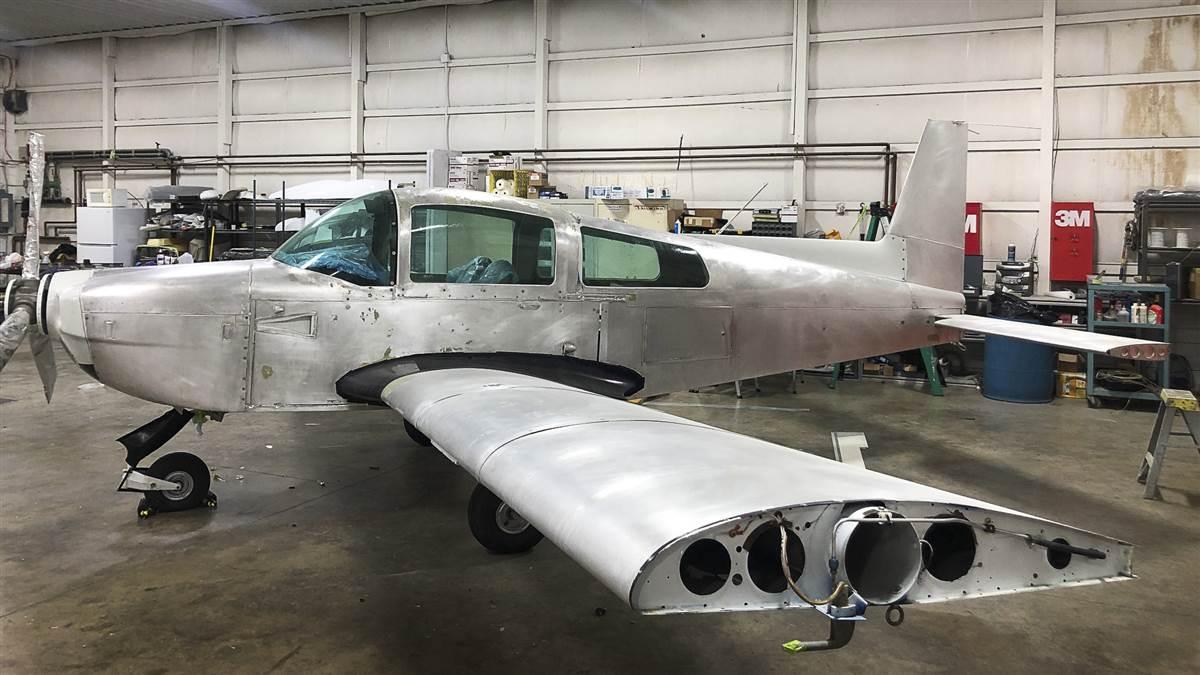 At Lancaster Aero in Pennsylvania, the AOPA Sweepstakes Grumman Tiger awaits its new paint job.
