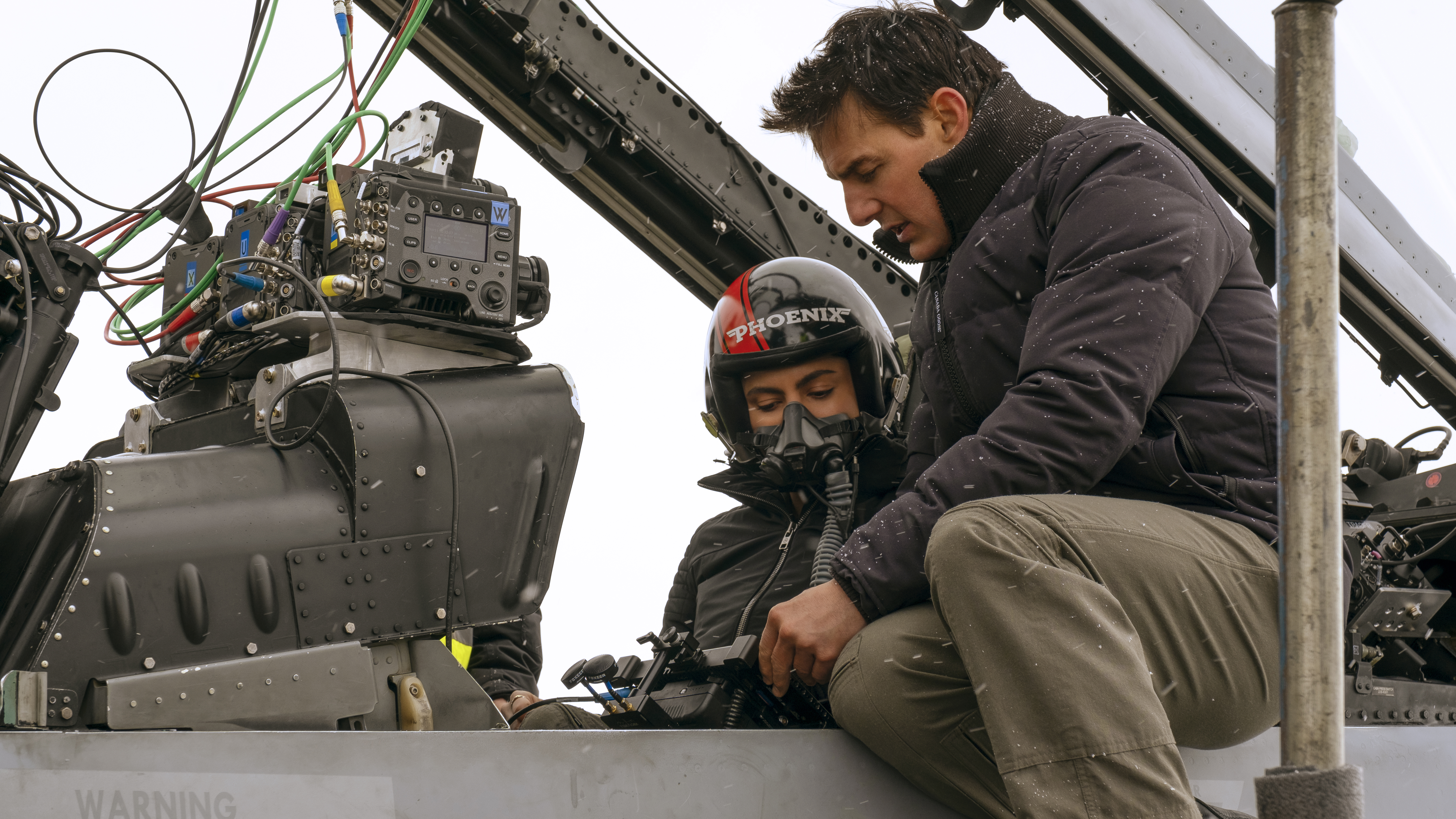 Actors Tom Cruise and Monica Barbaro, who plays “Phoenix,” on the set of 'Top Gun: Maverick'.