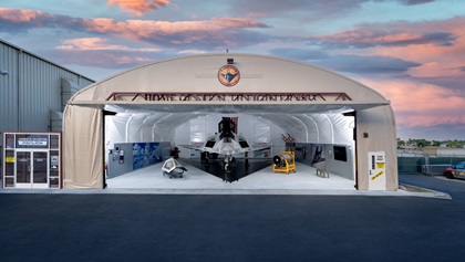 The new, purpose-built hangar for the F–117 and accompanying artifacts. (Palm Springs Air Museum)