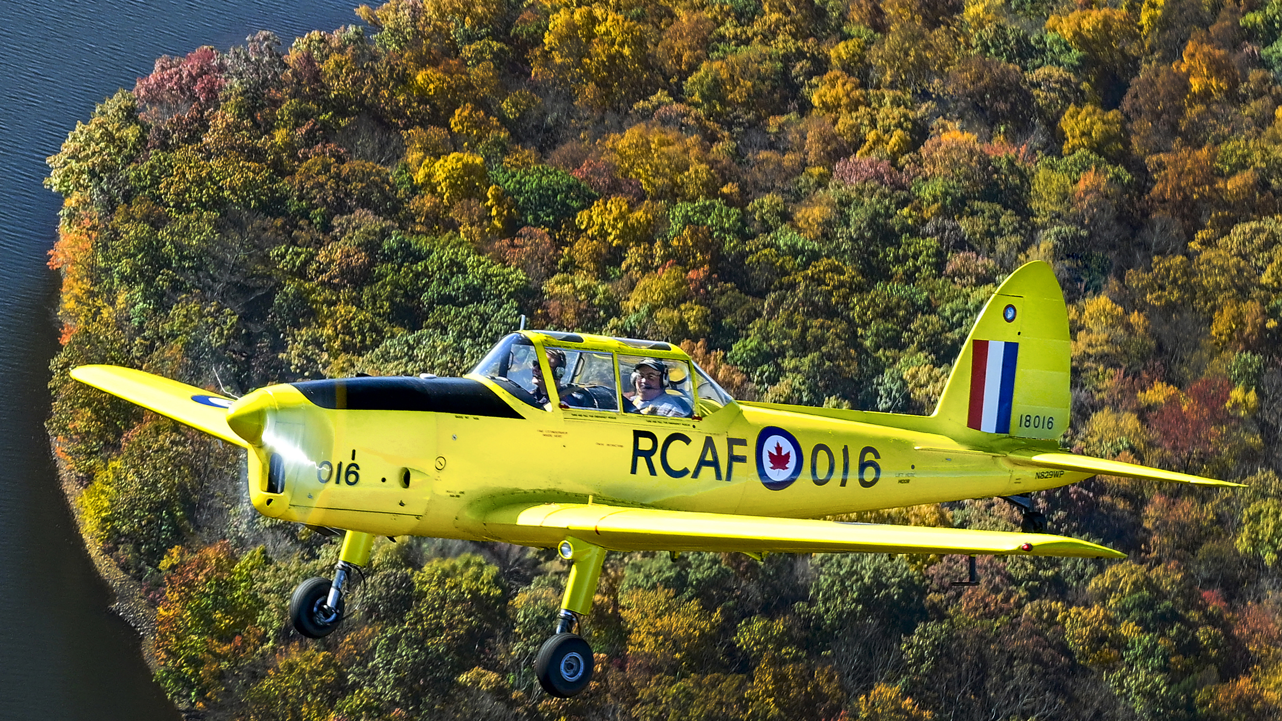 The Chipmunk sports a tapered wing, the recognizable de Havilland empennage.