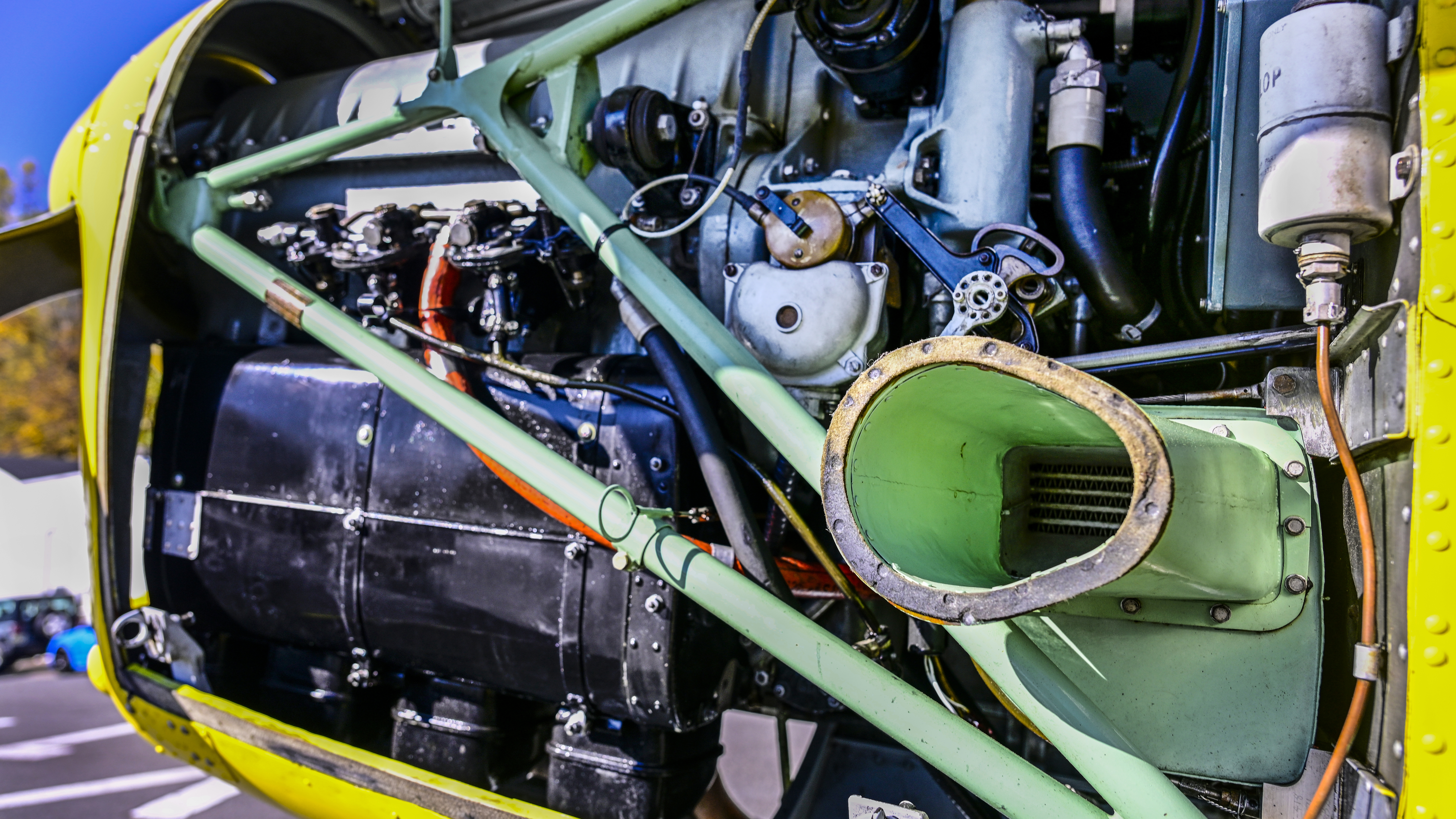 The Chipmunk’s British engine is inverted, with the cylinders facing downward.