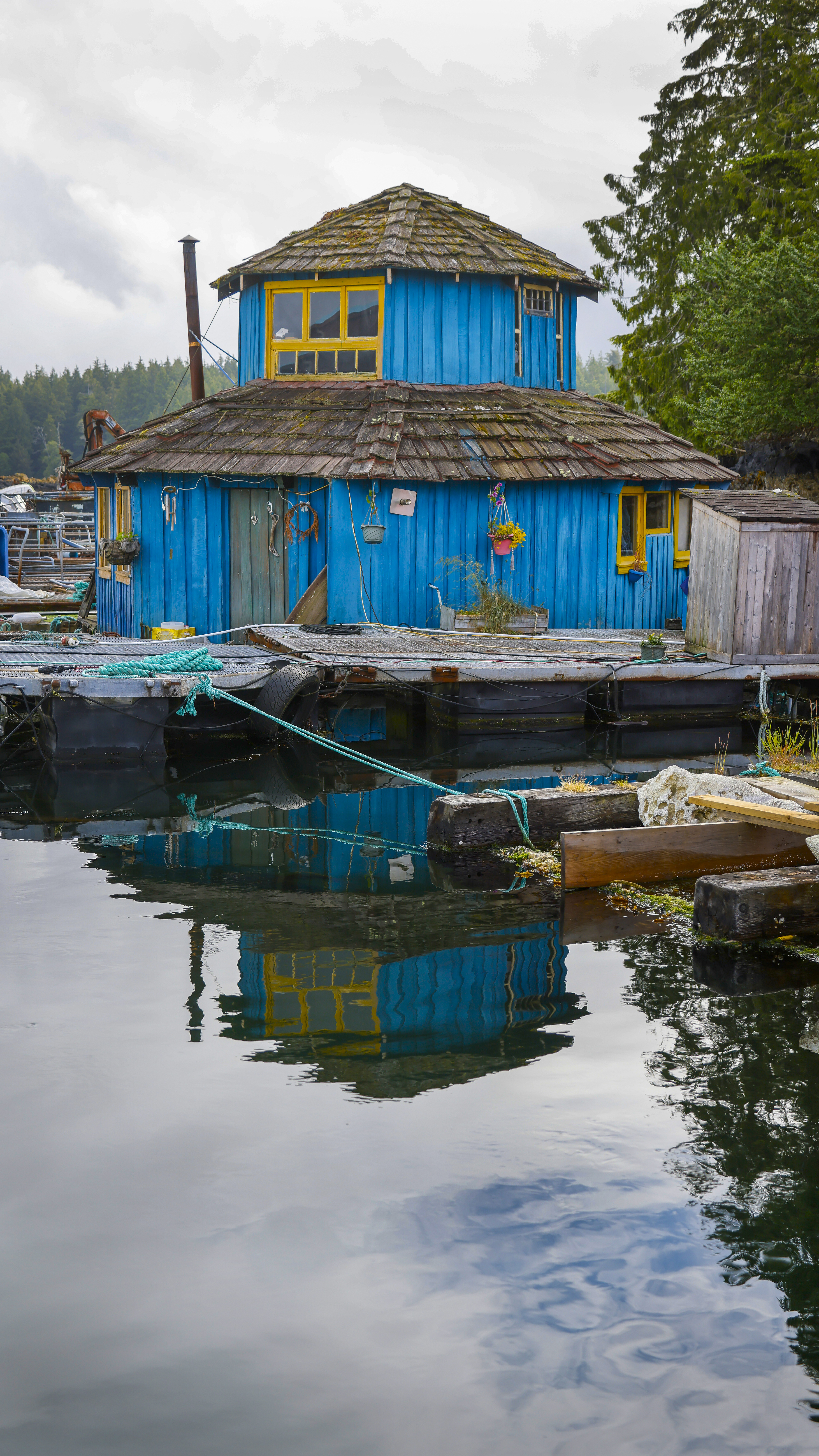 Houseboats are charming accommodations on the Clayoquot Sound.