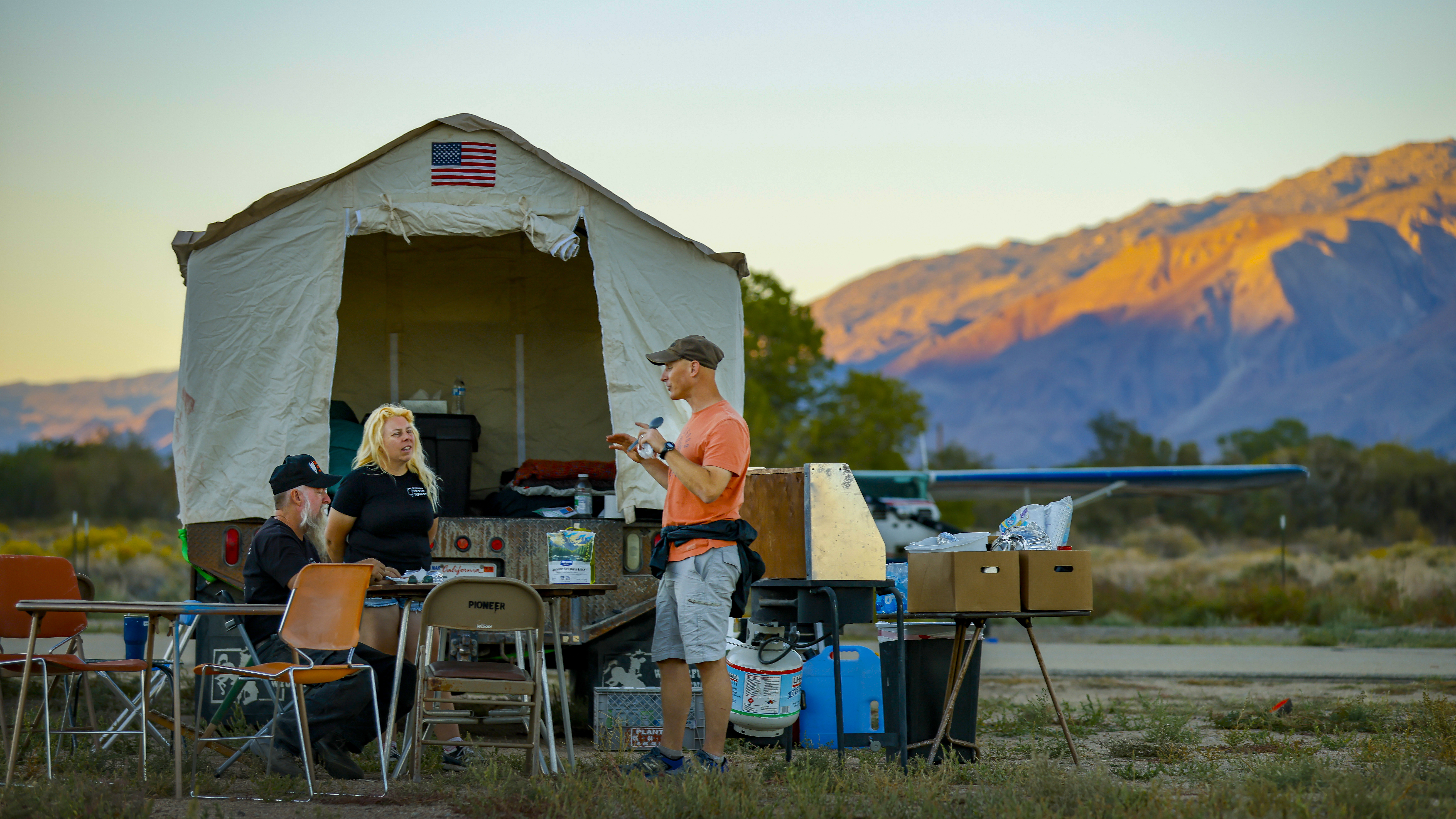 Enjoying a campground discussion.