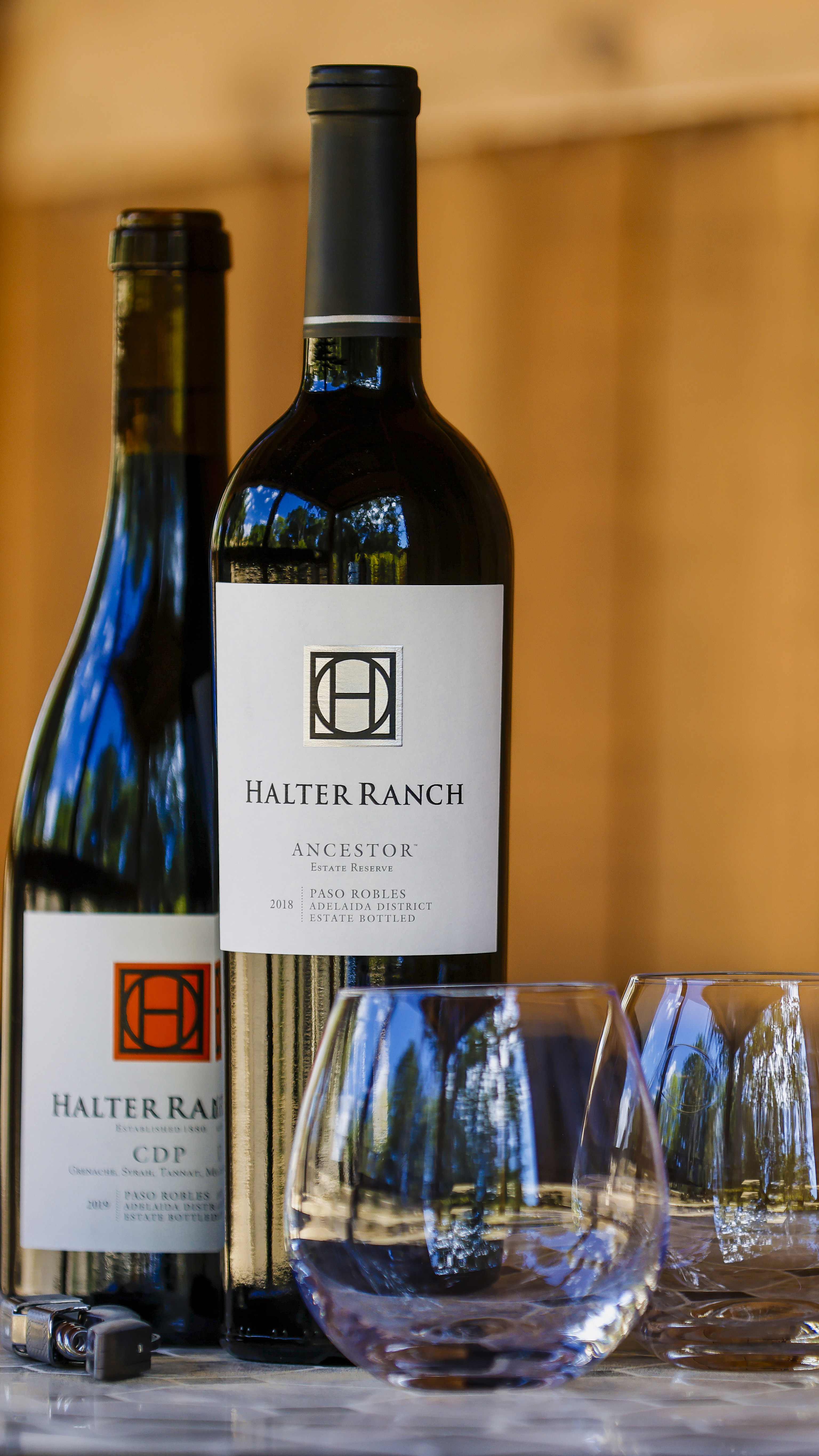 Bottles of Halter Ranch wines ready for tasting.