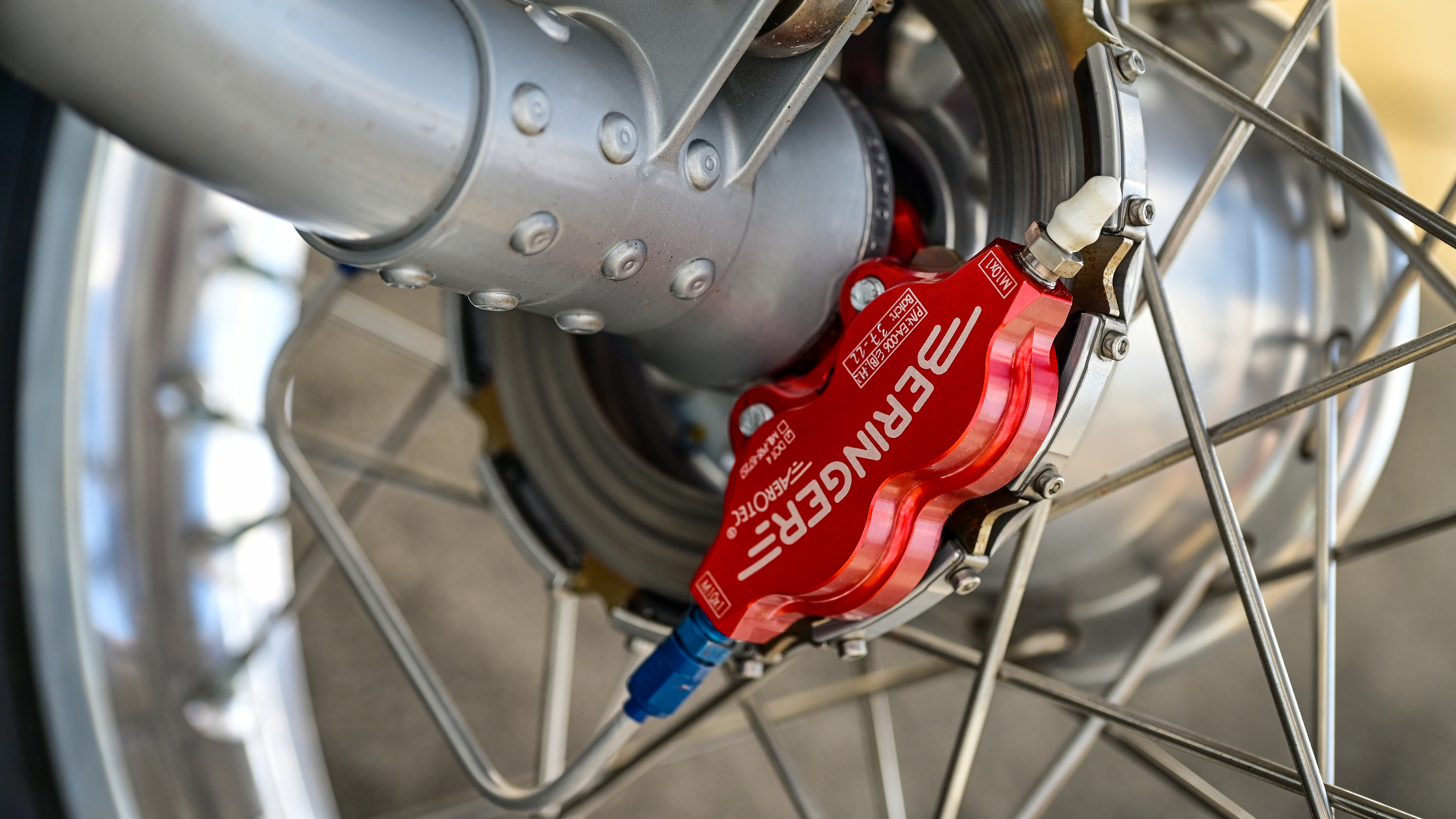 Detail of the Beringer disc brakes.