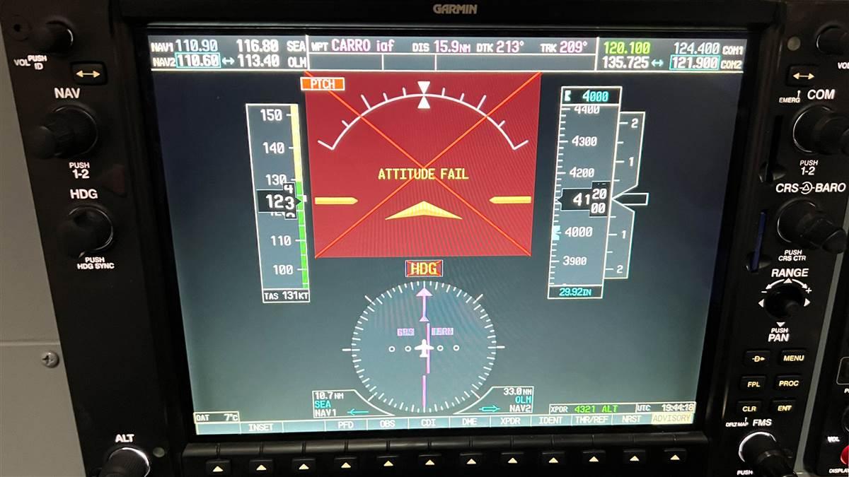 Failure of the AHRS in a G1000 as shown in an ATD, the best tool for learning about system and component failures in a glass panel.
