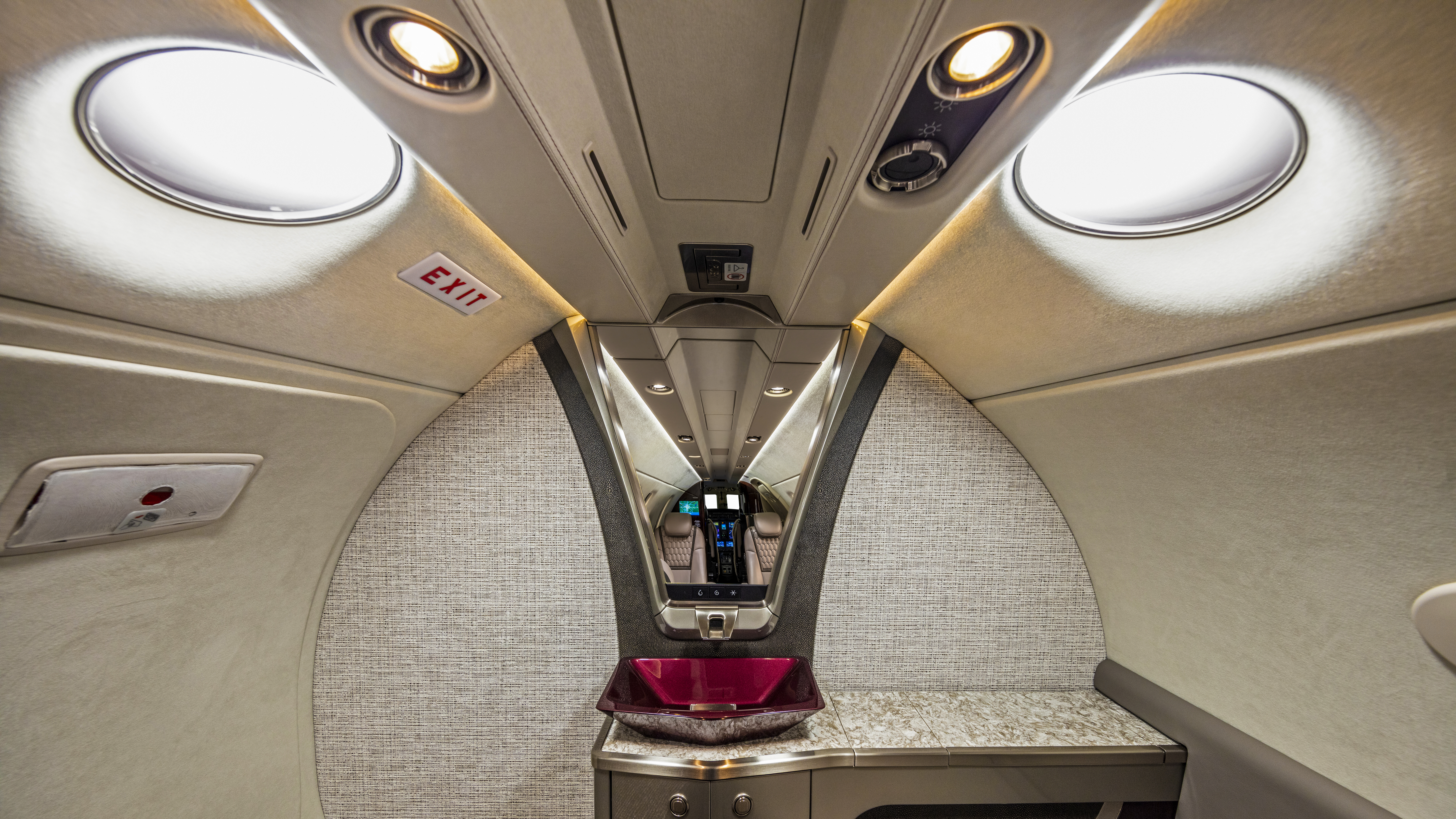 New skylights welcome an immense amount of light into the private lavatory.