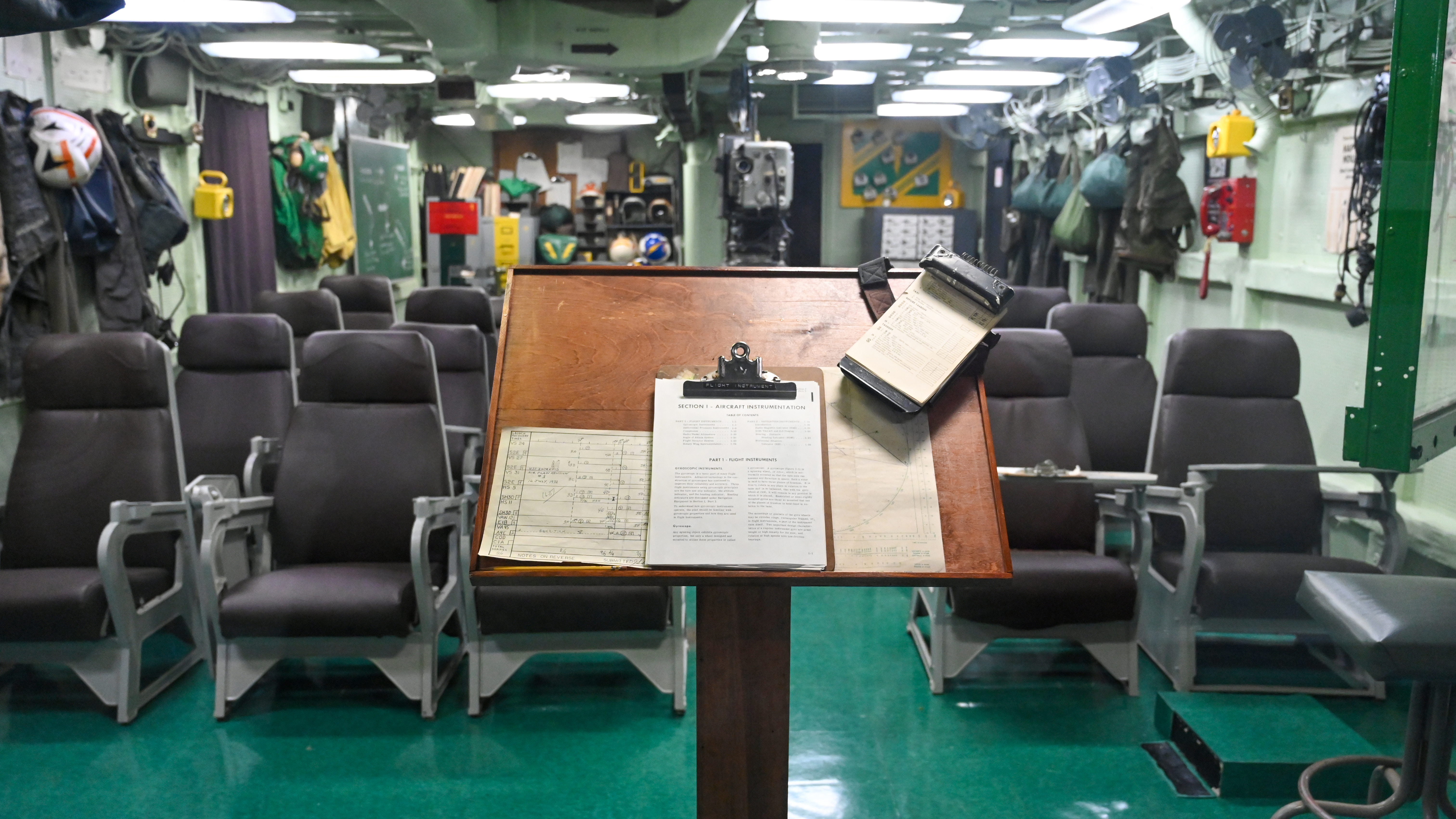 Much of the museum, like the squadron ready room, is set up in its original state as if the crew has just stepped out.