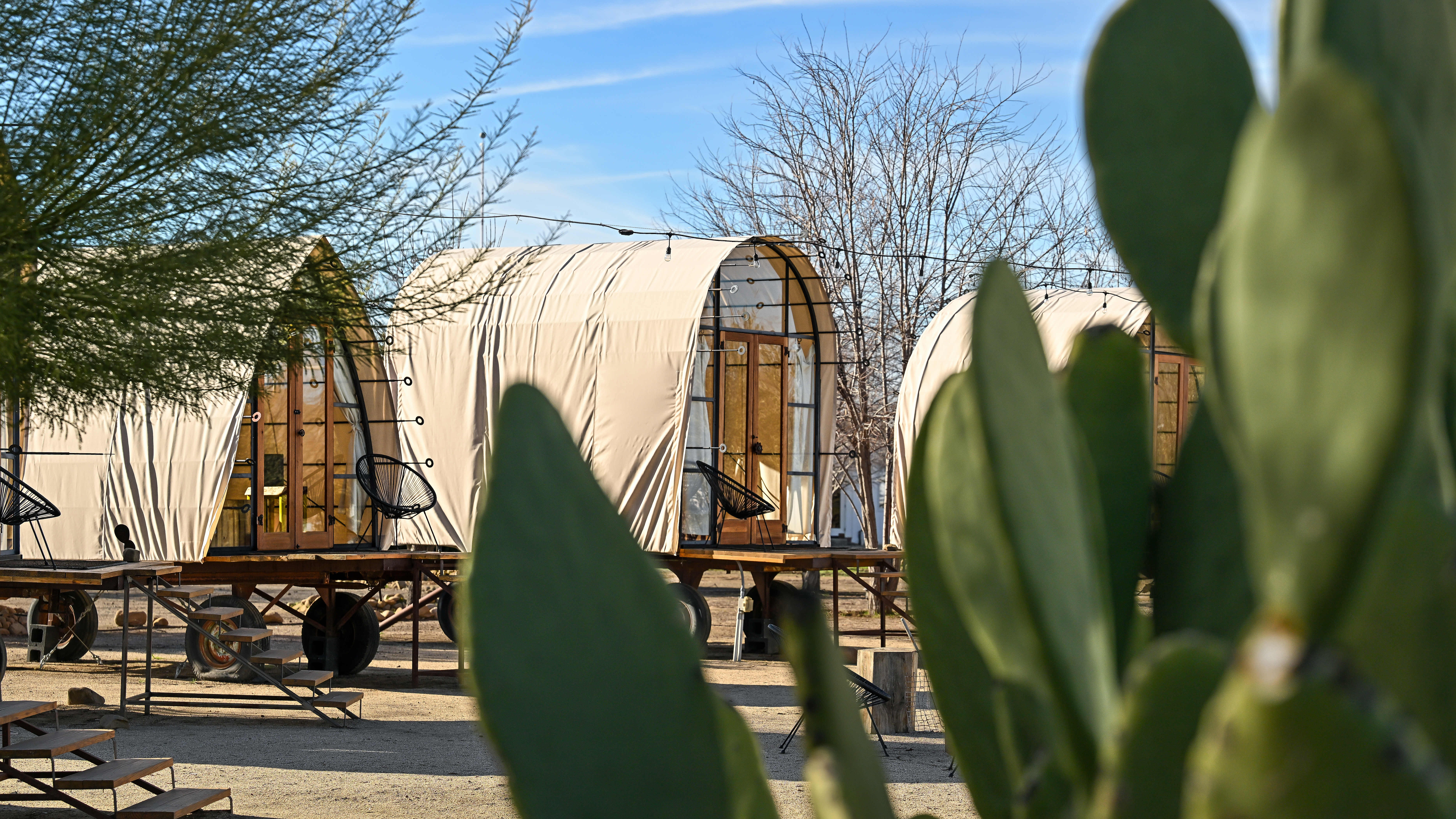 The Blue Sky Center offers glamping at the airport in cozy huts.