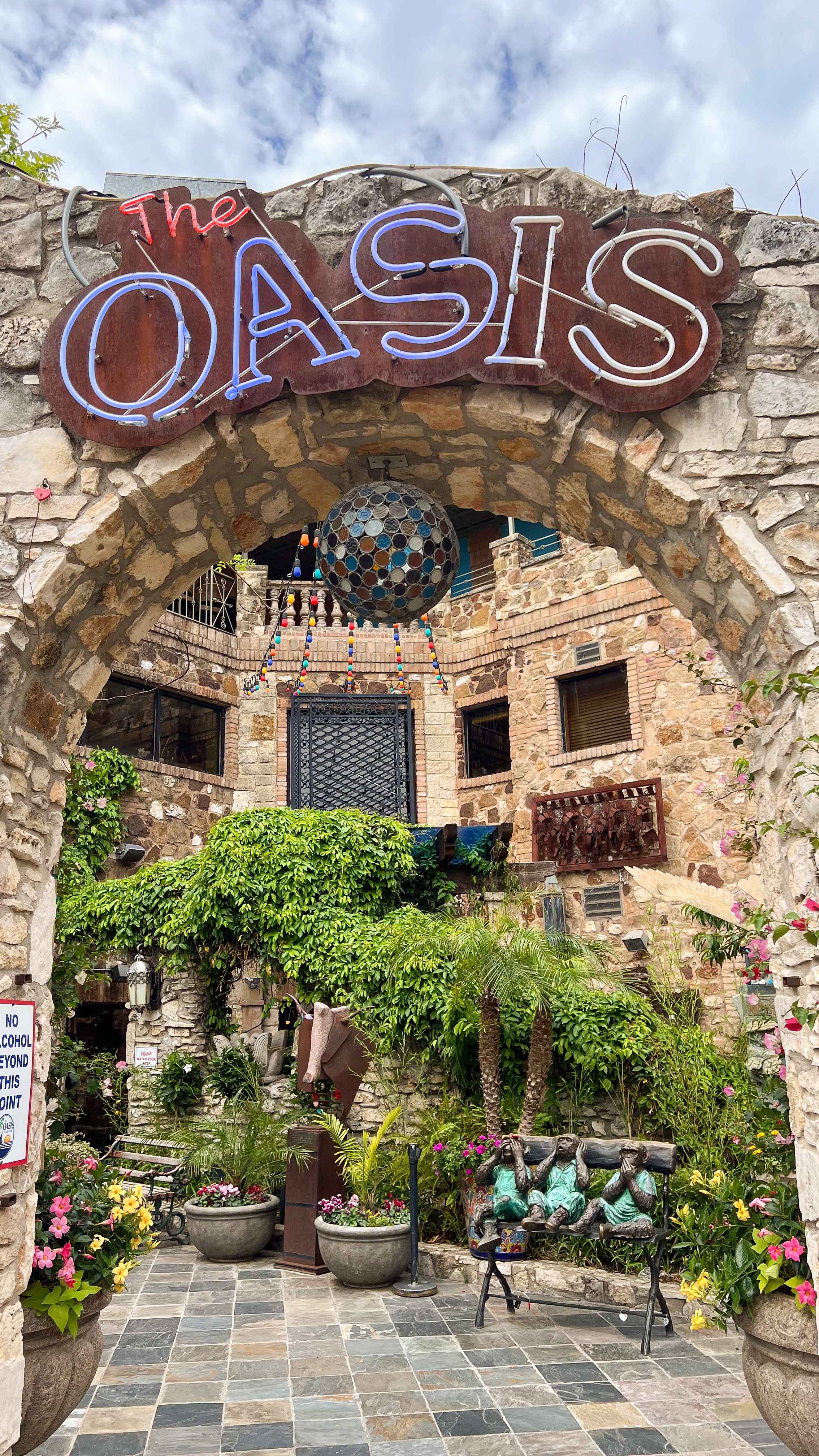 The massive restaurant features artwork, sculpture, and kitschy gift shops.