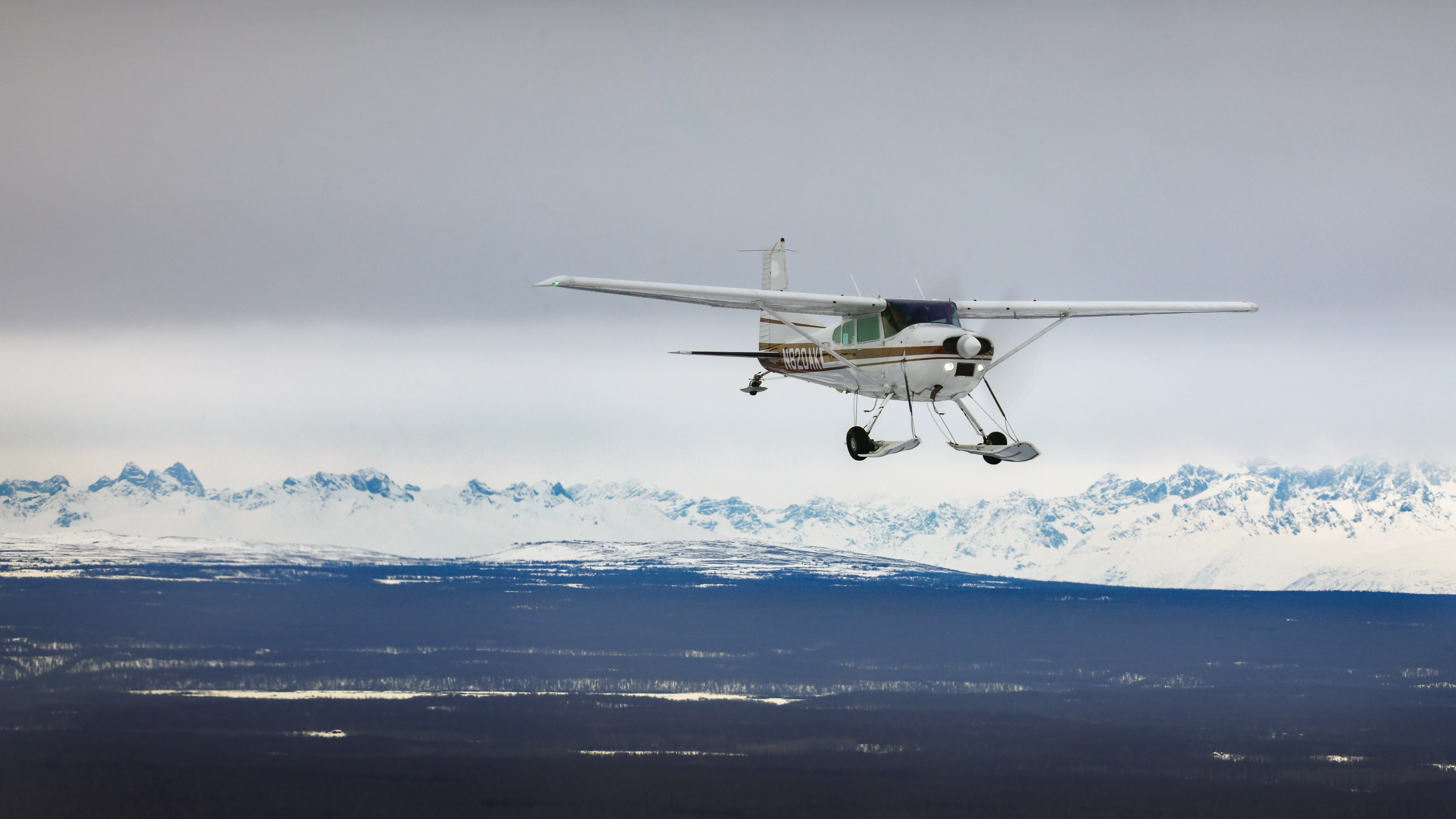 Monte Mabry pilots his Skywagon on the way back from Skwentna.