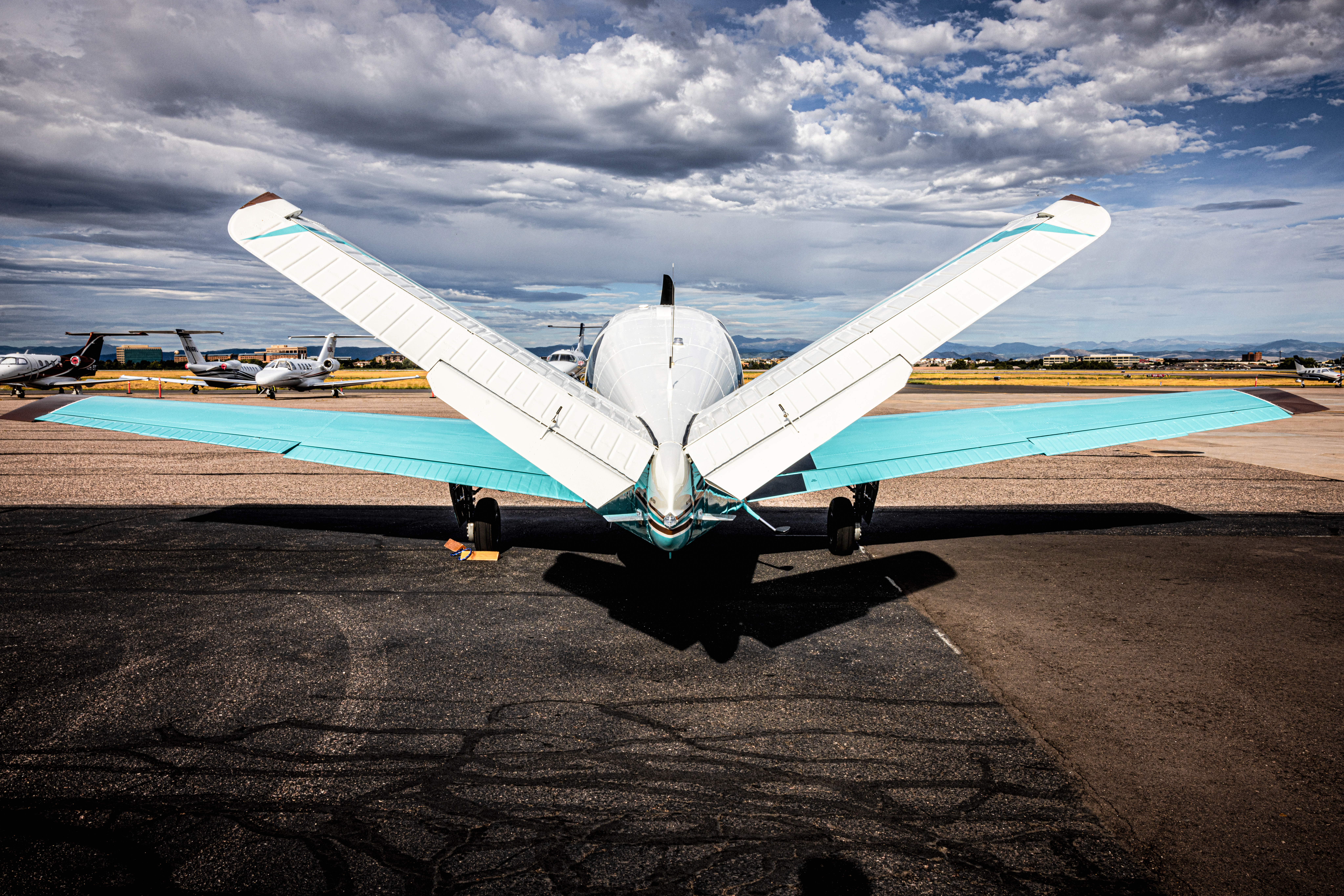 One advantage of the low total time and Colorado environment is the pristine condition of the V-tail empennage on this model.