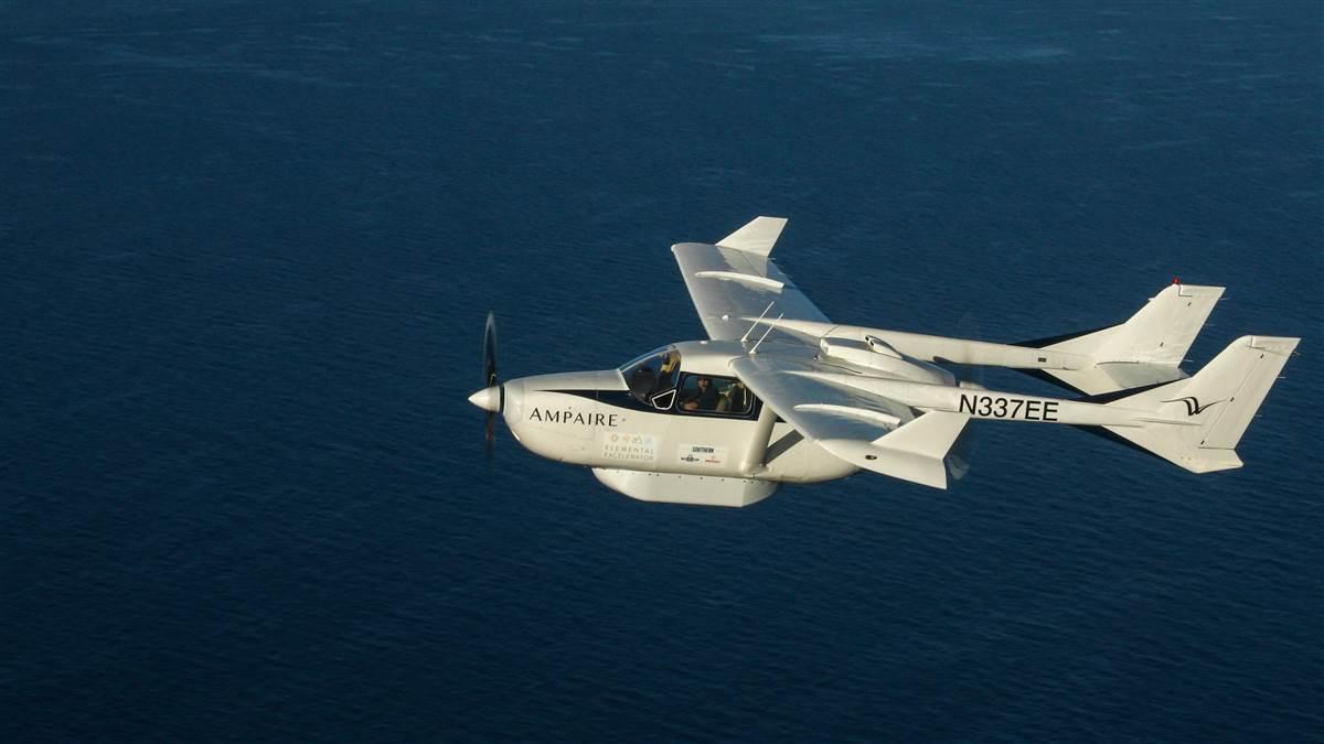 Ampaire's Electric EEL, a modified Skymaster, flies over the ocean. The Cessna 337 has the tail number to match. Photography courtesy of Ampaire. Ampaire's Electric EEL, a modified Skymaster, flies over the ocean. The Cessna 337 has the tail number to match. Photography courtesy of Ampaire.