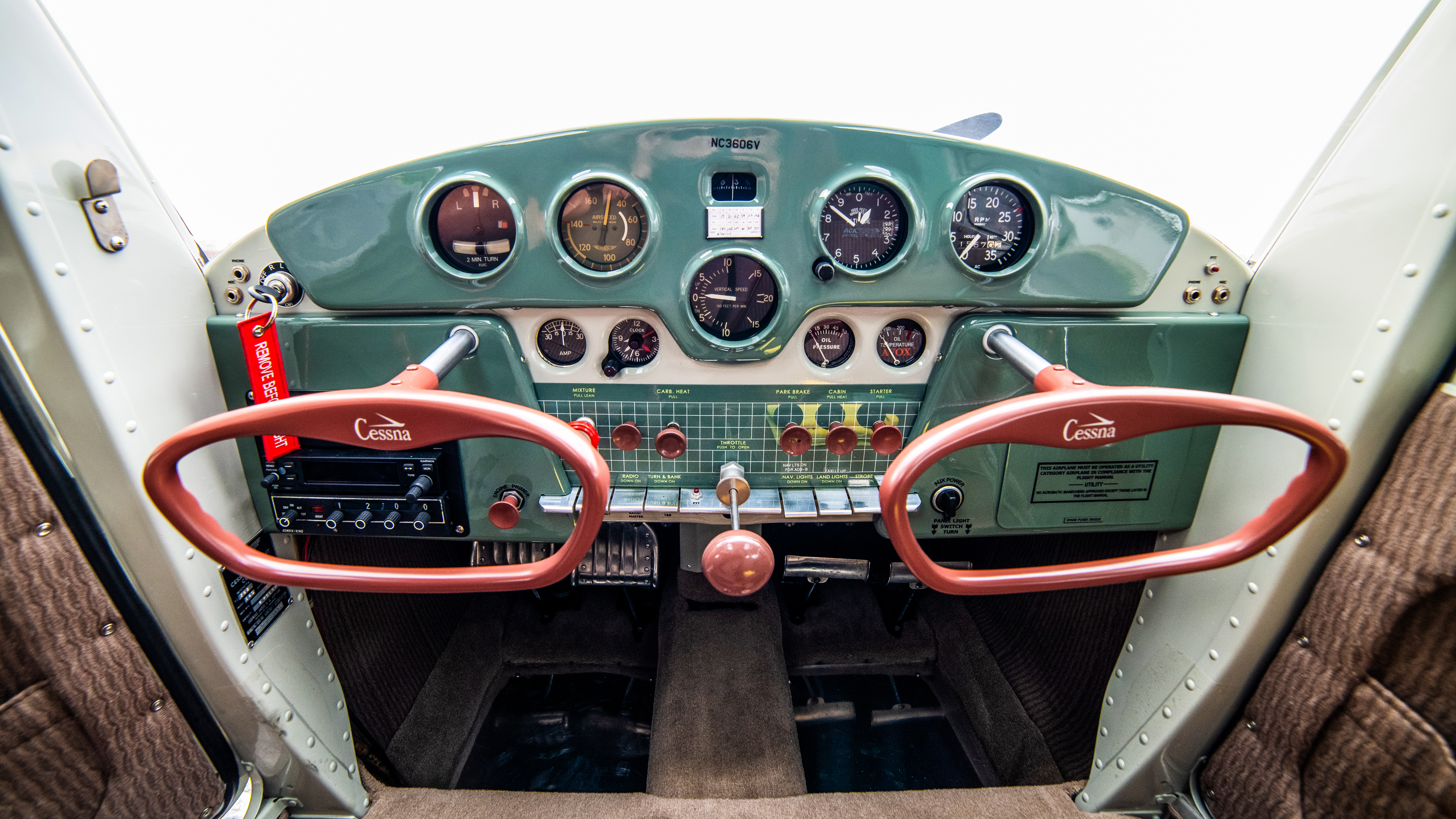 The perfectly restored instrument panel in Dos, a 1948 Cessna 140, commissioned to be a replica of Uno.
