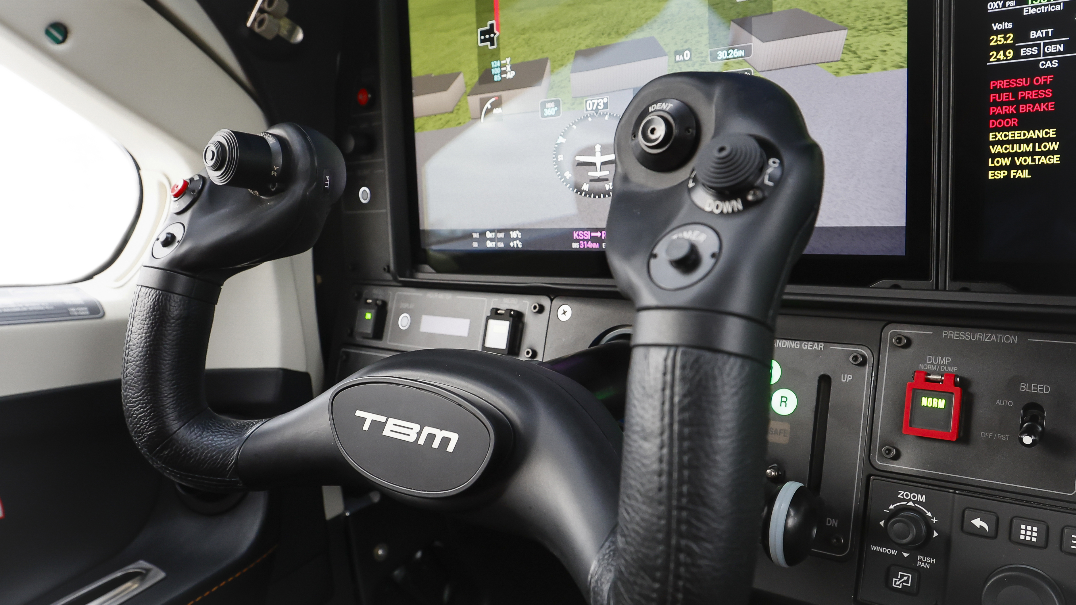 The Daher TBM 980 includes a new four-position joystick checklist interface that simplifies scrolling and confirming checklist items.