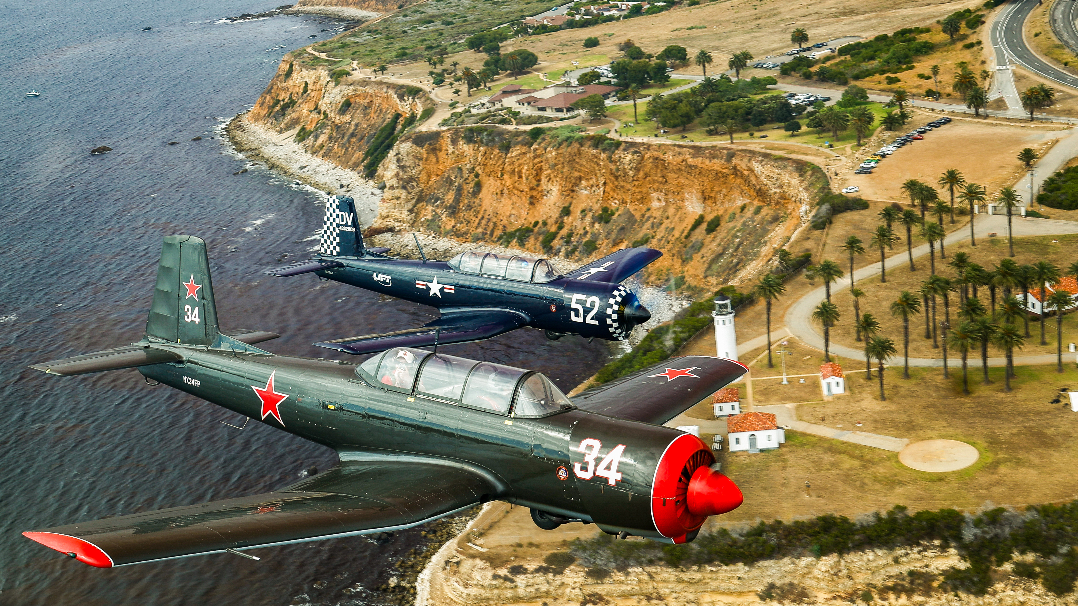The Tigers fly over the Point Vicente Lighthouse in Palos Verdes. 