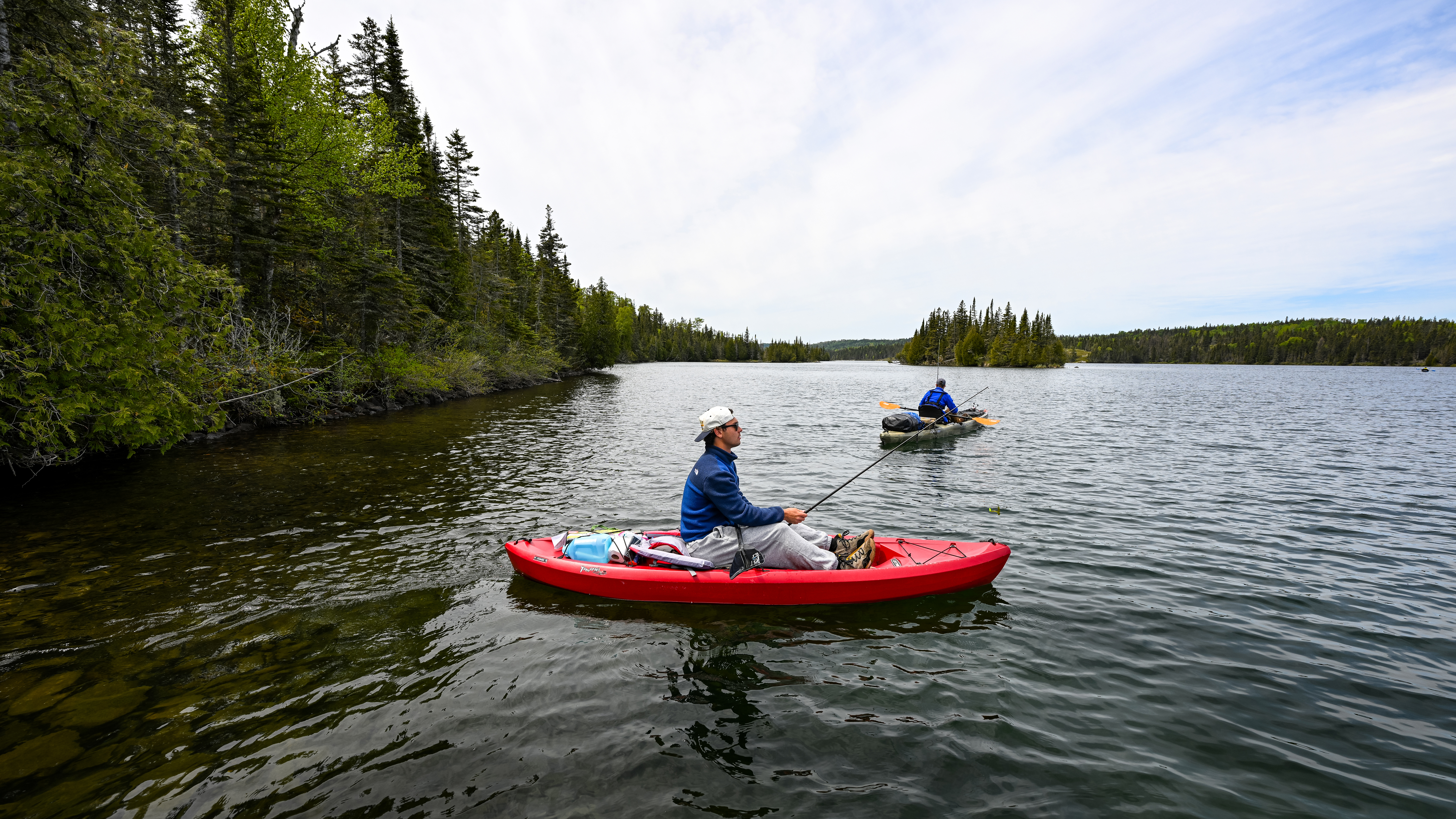 Paddlers launch from the Tobin Harbor seaplane dock.