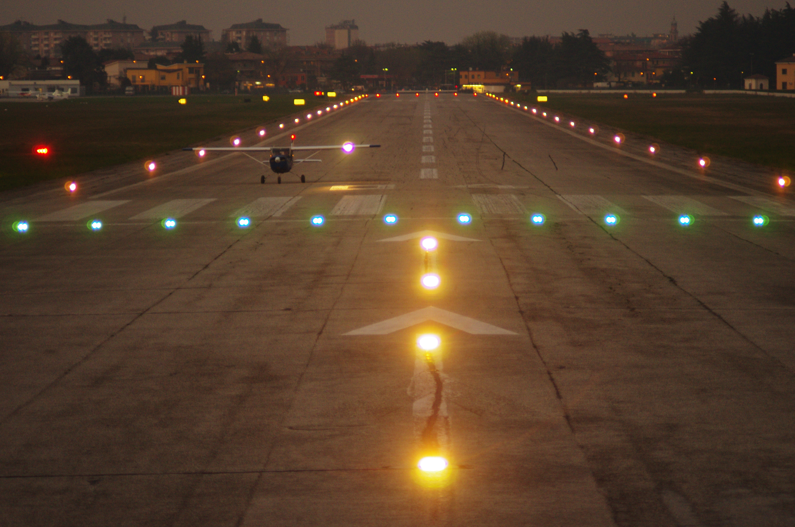 Approaching the runway at dusk time