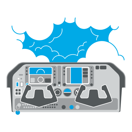 Illustration of airport cockpit, flying into IMC conditions