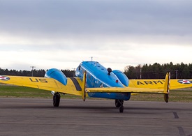 The Blue and Gold “Chow Hound,” a vintage C-45H, has become a familiar sight at airports around New England. 
