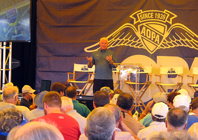 AOPA President Mark Baker talks to attendees during an ice cream social.