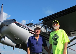 Ed Doyle (left) once won his category in the Valdez STOL competition flying Mike Olson’s experimental aircraft called “Cuzoom.” Olson built the experimental from scratch.