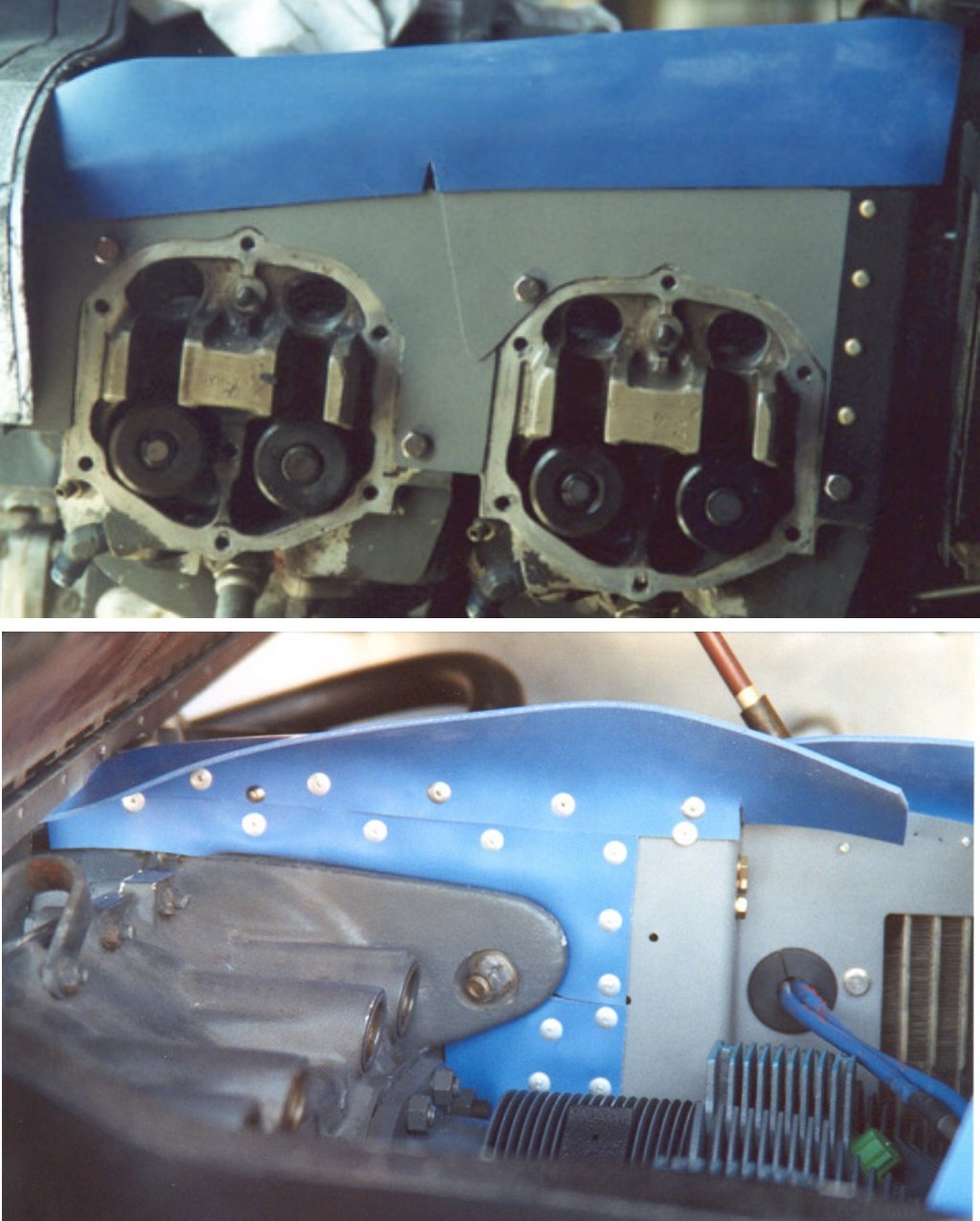 Flexible seals are used to prevent air from escaping through the gaps between the engine-mounted sheet-metal baffles and the cowling. To do their job, they must be oriented so as to curve toward the high-pressure chamber above the engine, so that air pressure pushes them tightly against the cowling.